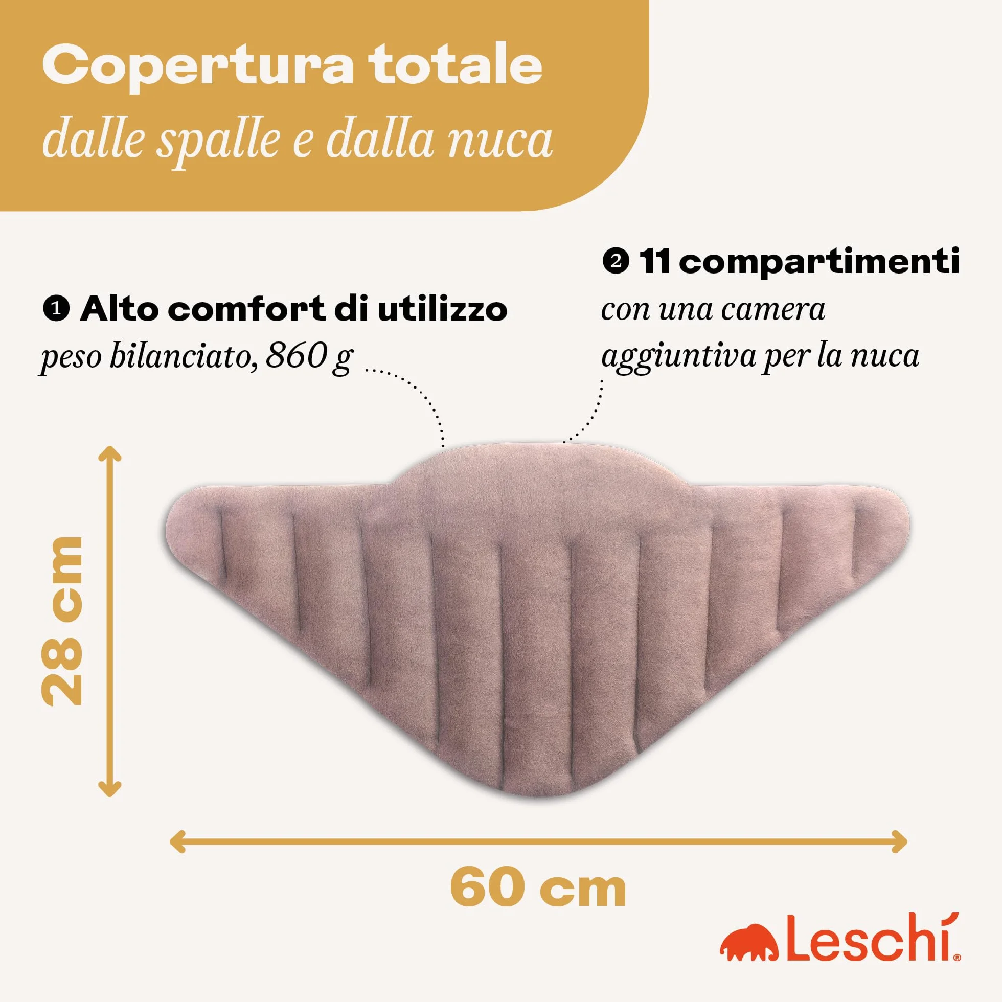 LESCHI XXL Cuscino termico per microonde (60x28cm), 100% cotone e grano biologico, cuscino riscaldante a 11 camere, rosa, ideale per alleviare tensioni su cervicale, spalla, schiena, collo