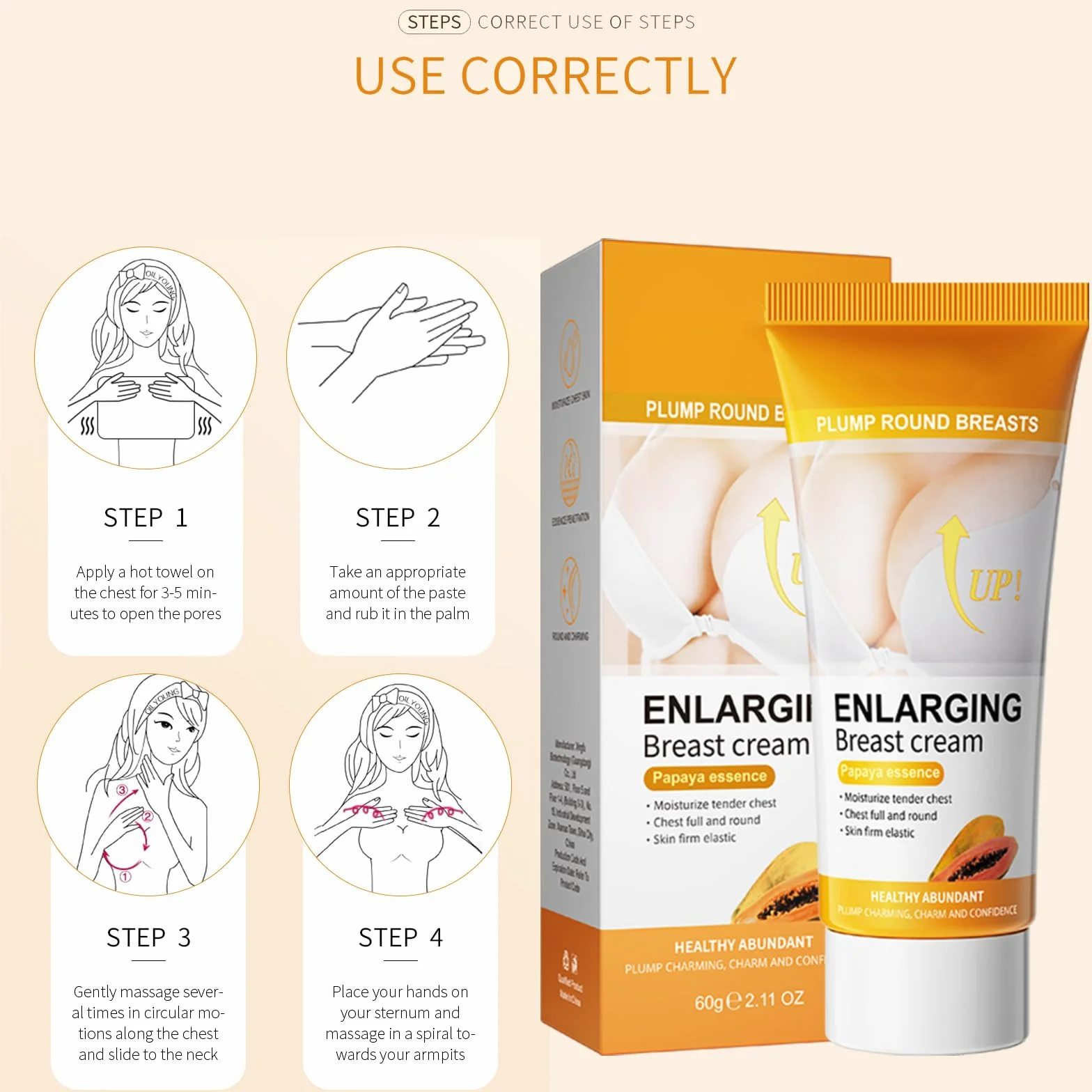 Crema Ingrandimento del Seno 60g, Crema per Sollevamento e Rassodare