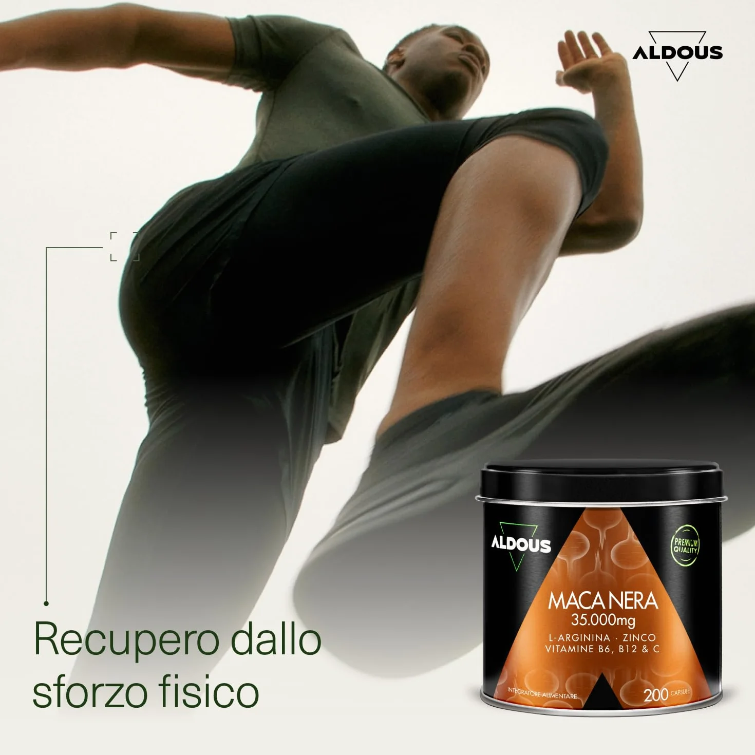 Maca Peruviana Nera Complex 35.000 mg - Estratto Alta Qualità 20:1-200 Capsule Maca Nera - Energia, Vitalità - Arginina, Zinco, Vitamine B6, B12, C - Vegan - ALDOUS