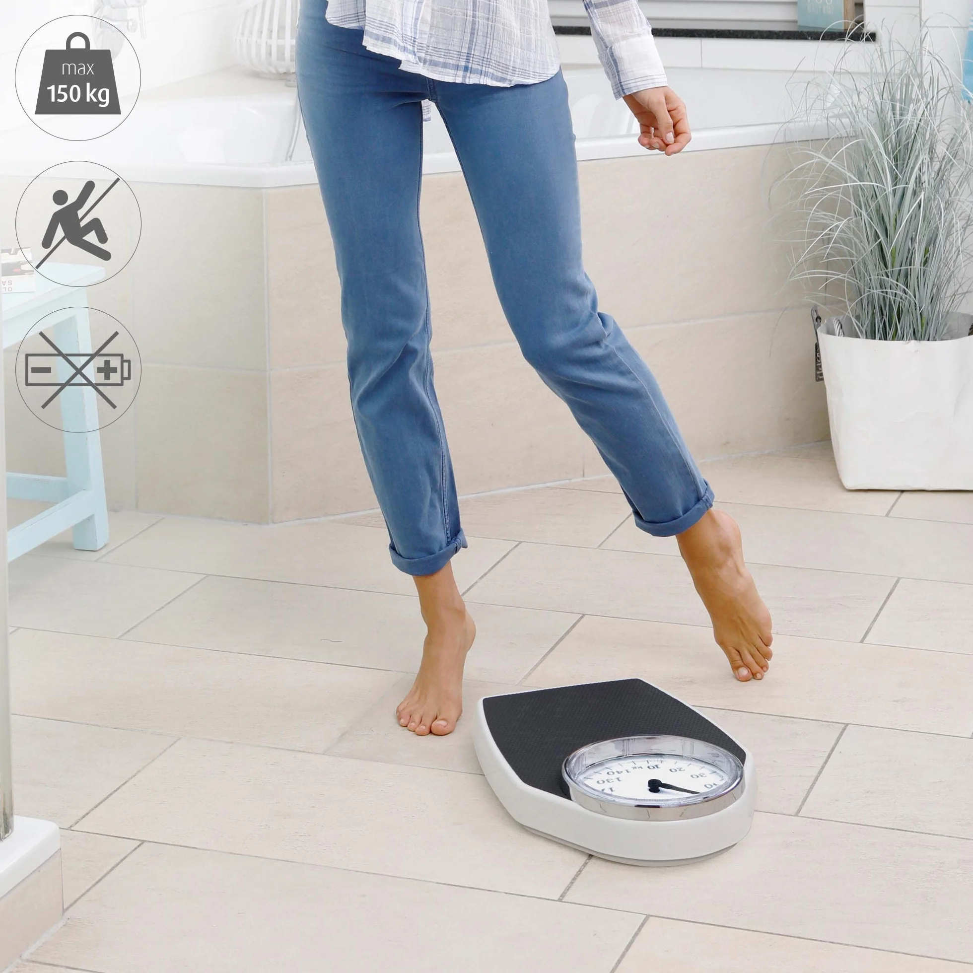 medisana PSD bilancia da bagno meccanica fino a 150 kg, analogica, bilancia retrò in design classico Bilancia da bagno in design classico e scala grande
