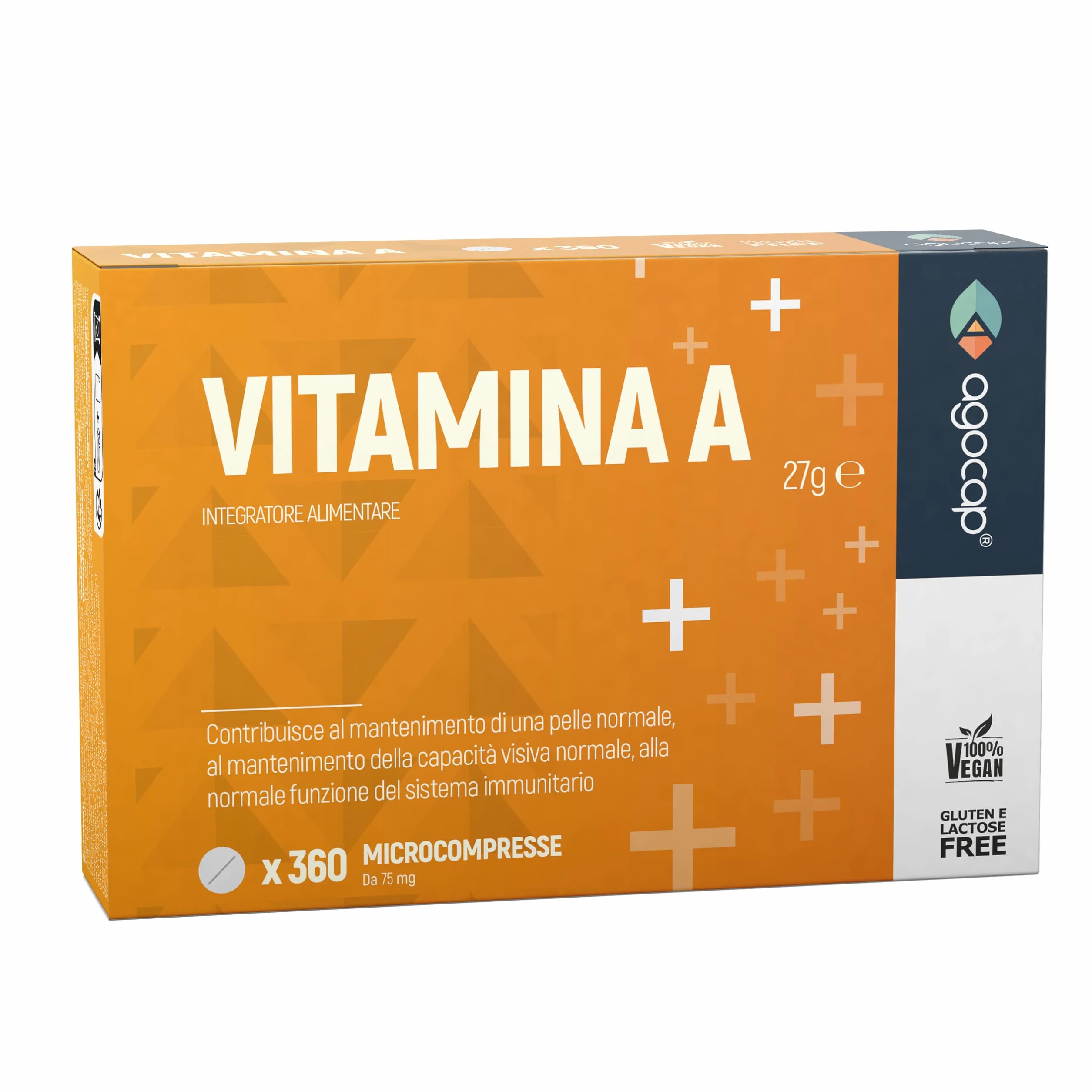 Vitamina A pura, 360 microcompresse ad alto dosaggio | 1200mcg per compressa di Vitamina A, 4000ui ad alta biodisponibilità | Agocap, Integratore Vitamin A, fatto in Italia