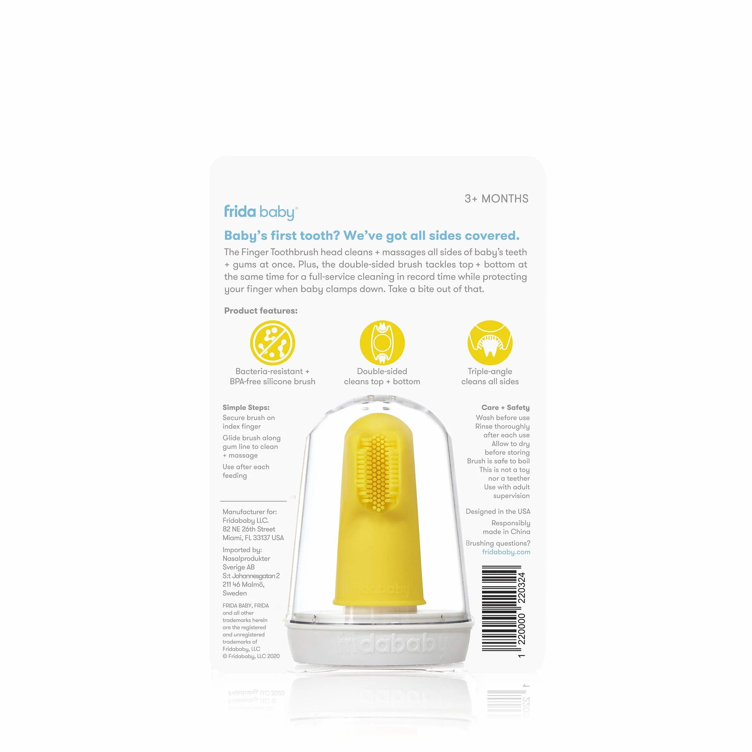 Frida Baby Spazzolino da Dito in Silicone doppio per Neonati – massaggia Gengive e Denti, antibatterico e senza BPA, Include Custodia Igienica