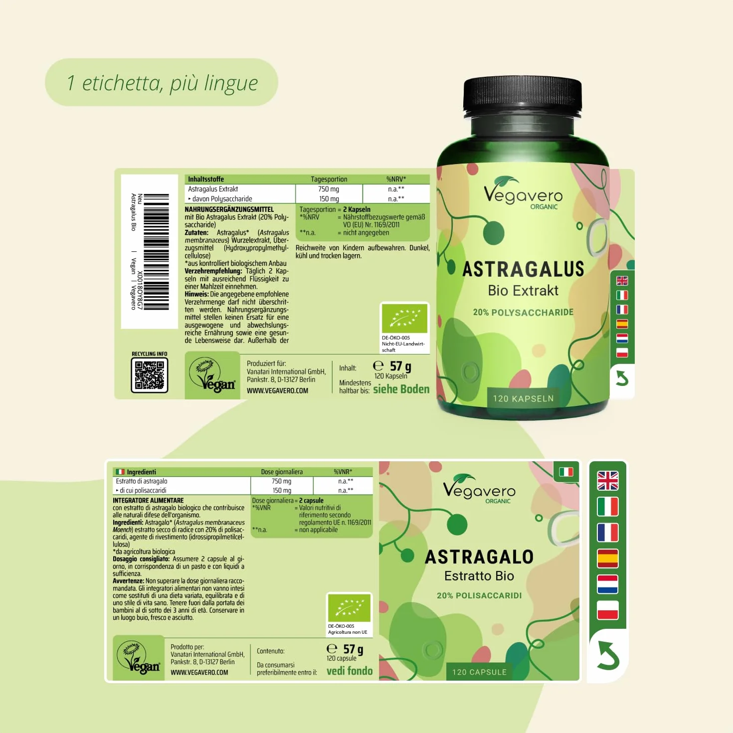 Vegavero® ASTRAGALO BIO 5600 mg Titolato in Polisaccaridi 120 capsule Vegan