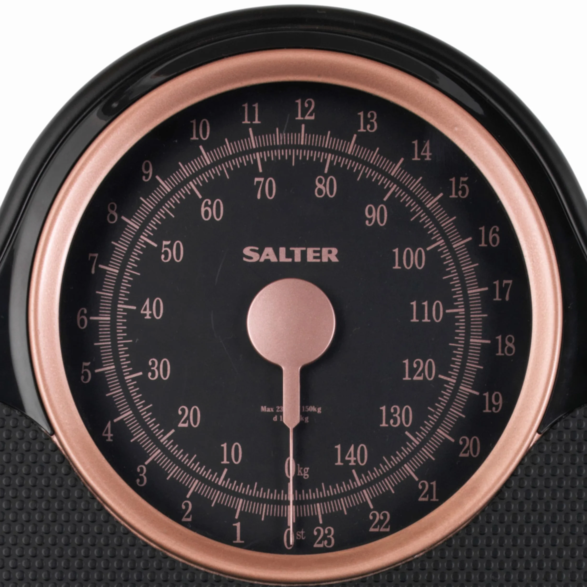 Salter 145 RGFEU16 Bilancia meccanica Doctor Style - capacità massima 150 Kg, quadrante di facile lettura con puntatore rotante, ampia piattaforma con tappetino in vinile, senza batteria, oro rosa