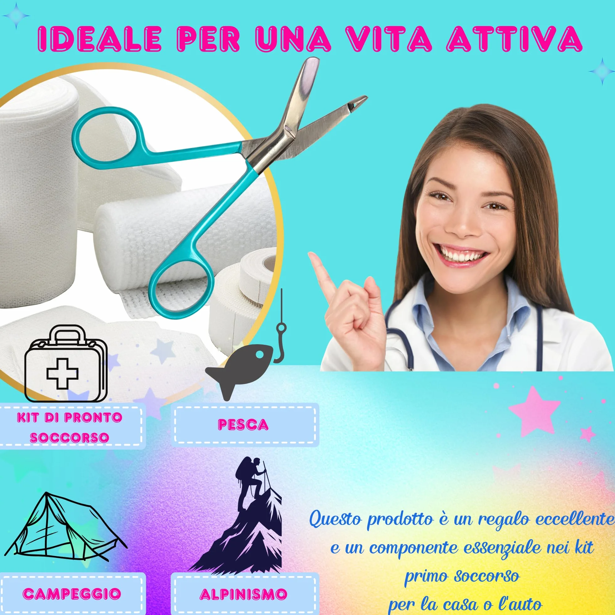 Forbici Infermiere Curve Punta Arrotondata BLU con Portachiavi Retrattile
