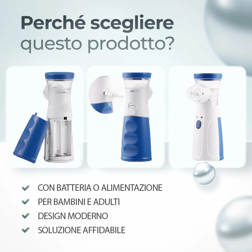 Nebulizzatore Portatile 5 ml Ricarica USB-C Silenzioso per Asma Raffreddore
