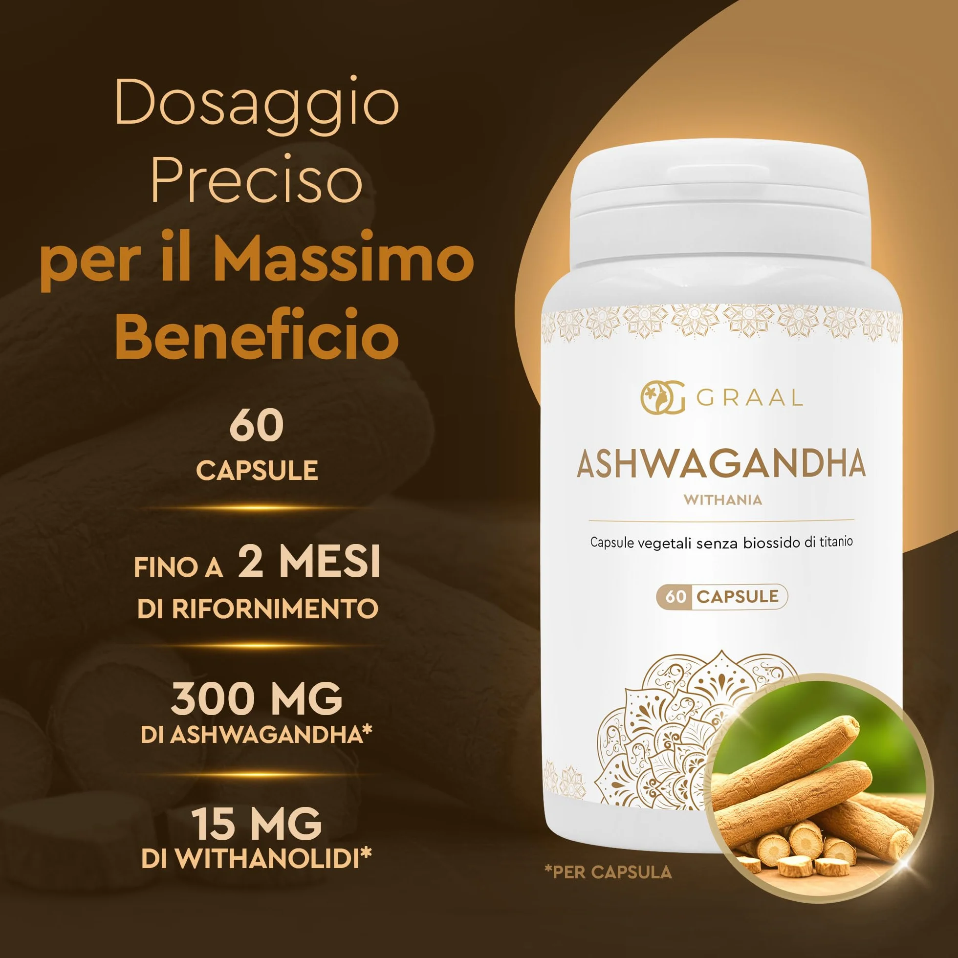 Graal Ashwagandha KSM-66 60 Capsule Tonico Adattogeno Antistress