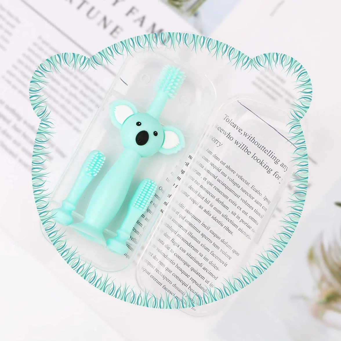 Vicloon Spazzolini da Denti per Bambini, Baby Spazzolino Massaggiagengive da Denti, 360° Silicone Morbido con Design Carino Koala, Dentizione Cure Orali per Bambini da 0 a 3 Anni (3 Pezzi), Verde