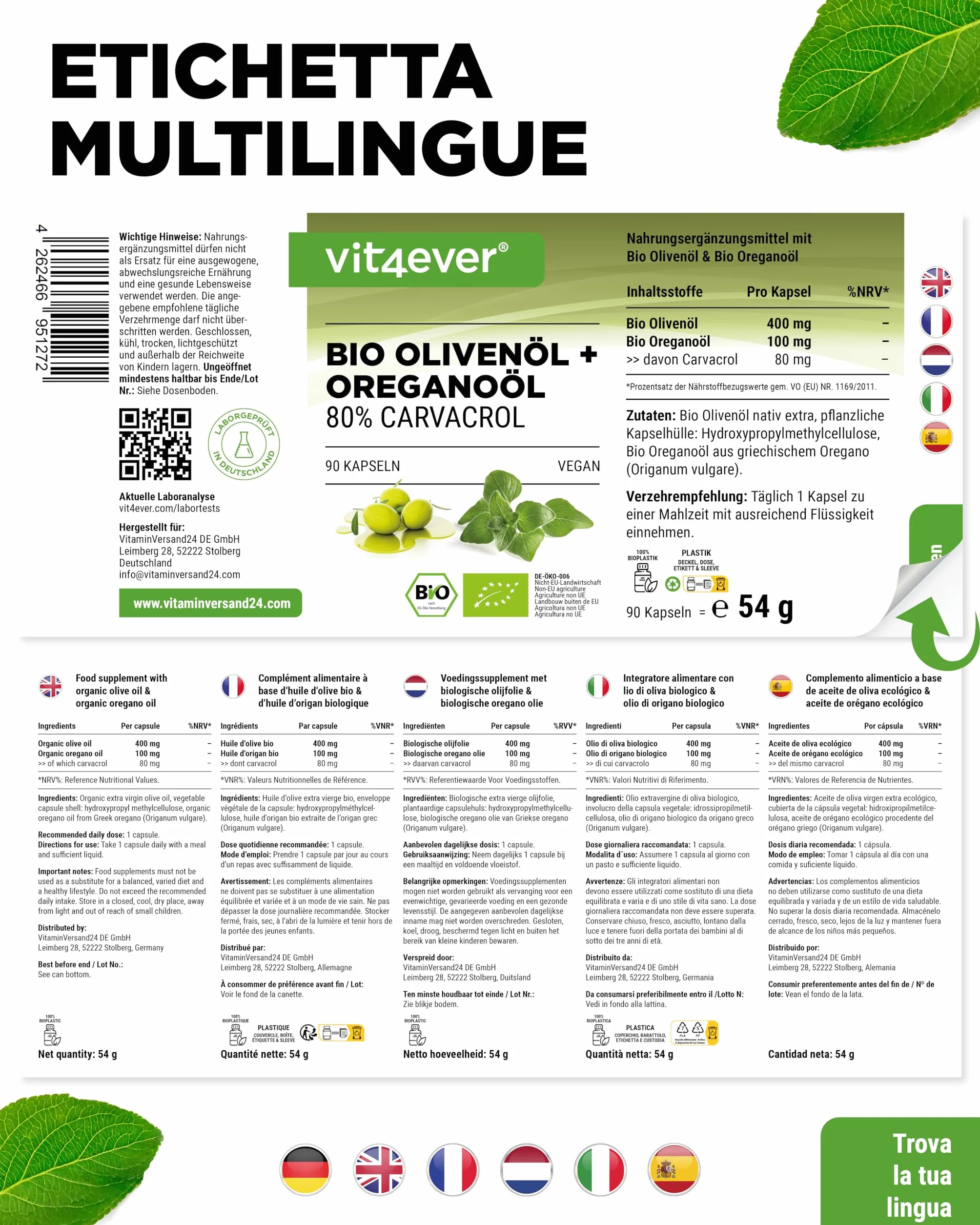 Olio di origano biologico 80 mg 90 capsule carvacrolo olio d'oliva vergine vegano