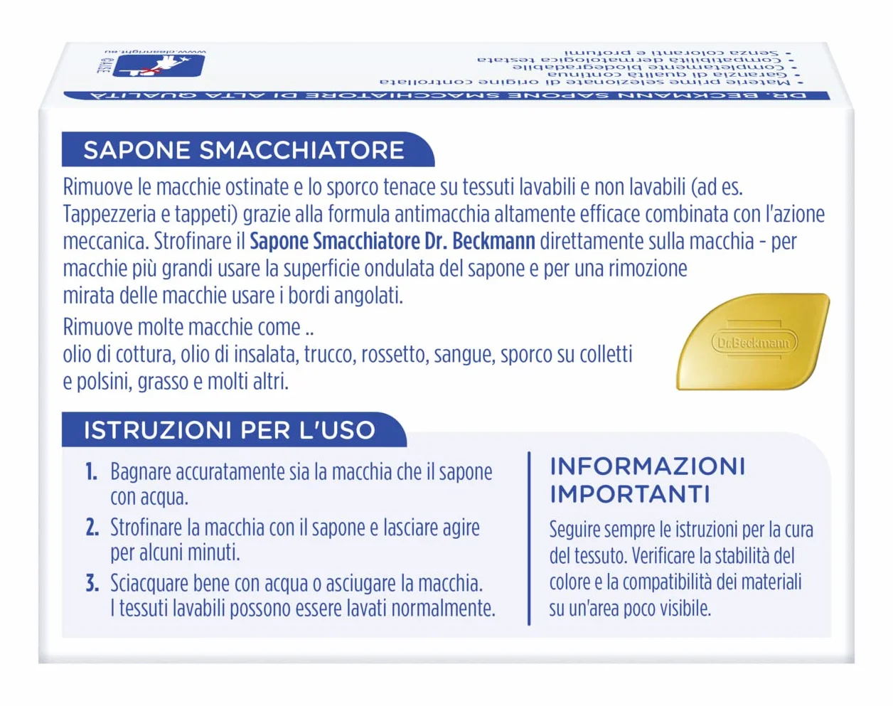 Dr. Beckmann Sapone Smacchiatore | Lo smacchiatore naturale di comprovata efficacia | Anche per tappezzeria e tappeti | Non contiene profumi né coloranti o sbiancanti | 100 g (Confezione da 3)