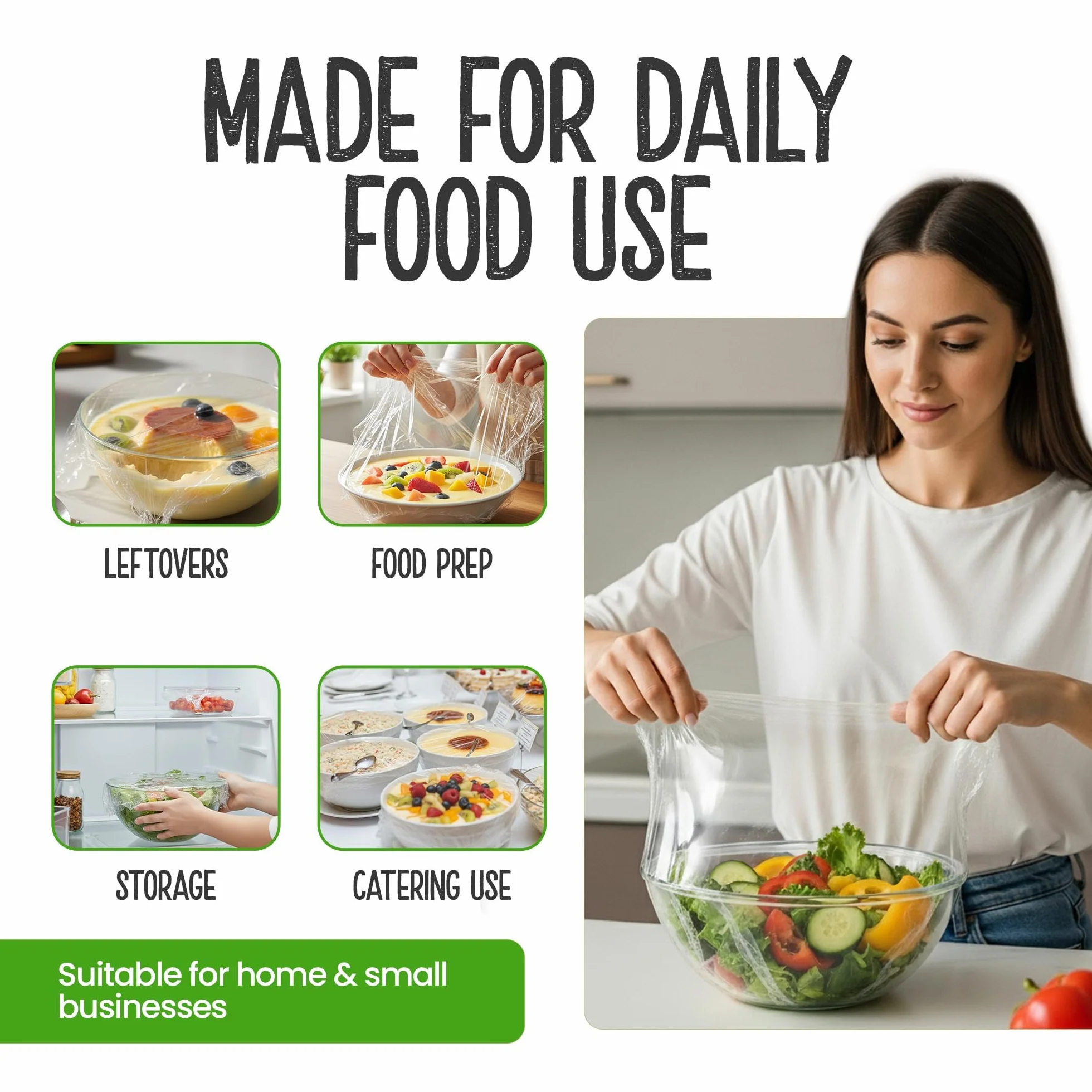 Pellicola trasparente biodegradabile Eco Green Living, 100% compostabile, senza BPA e plastica, vegana, adatta a dispenser in cartone riciclabile. Confezione da 3 rotoli da 30 cm x 30 m