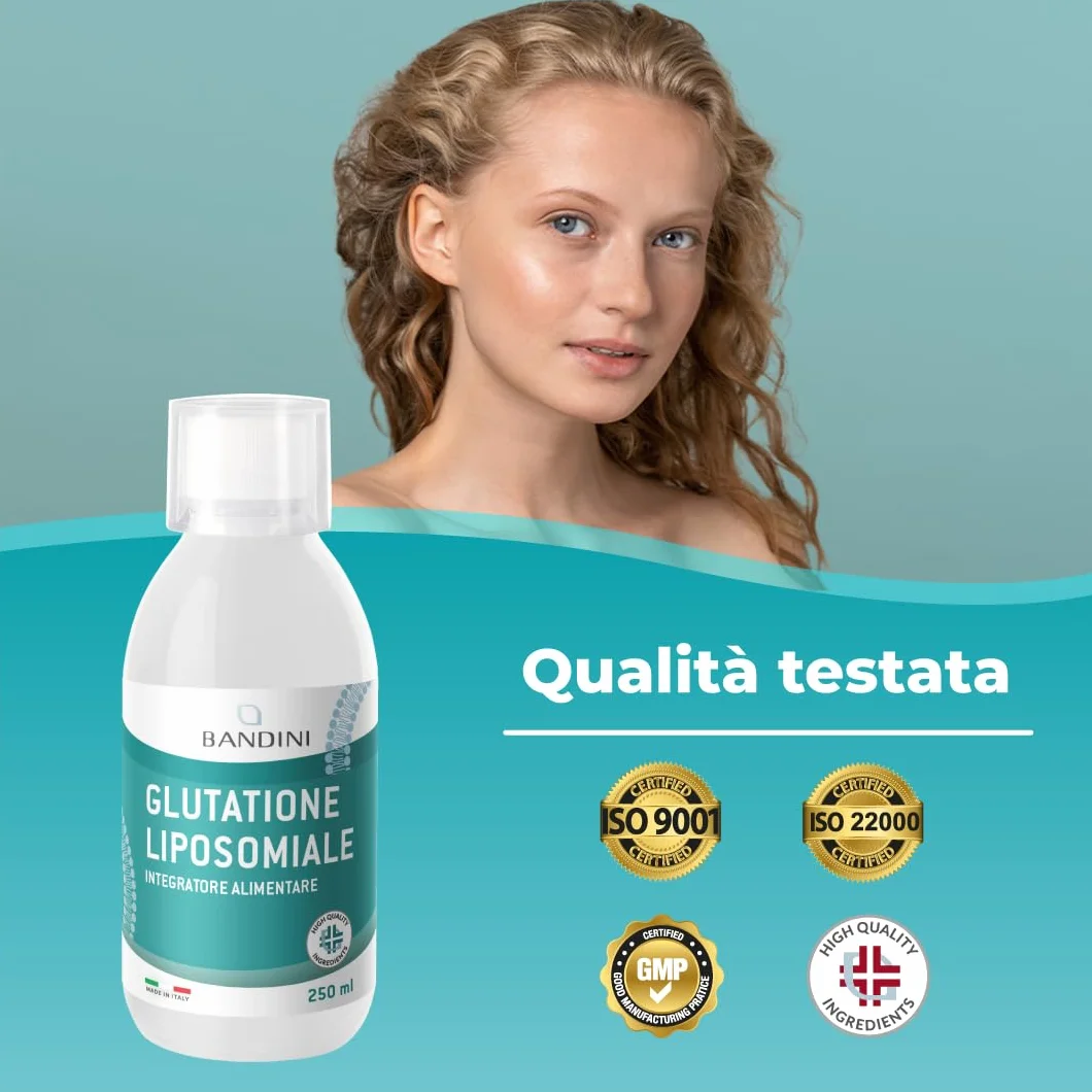 Bandini® Glutatione Liposomiale 250ml | 250mg di L-Glutatione Setria Ridotto e Bioattivo da Fermentazione per Dose | Antiossidante, Anti Invecchiamento, Contrasta i Radicali Liberi | Senza OGM, Vegan