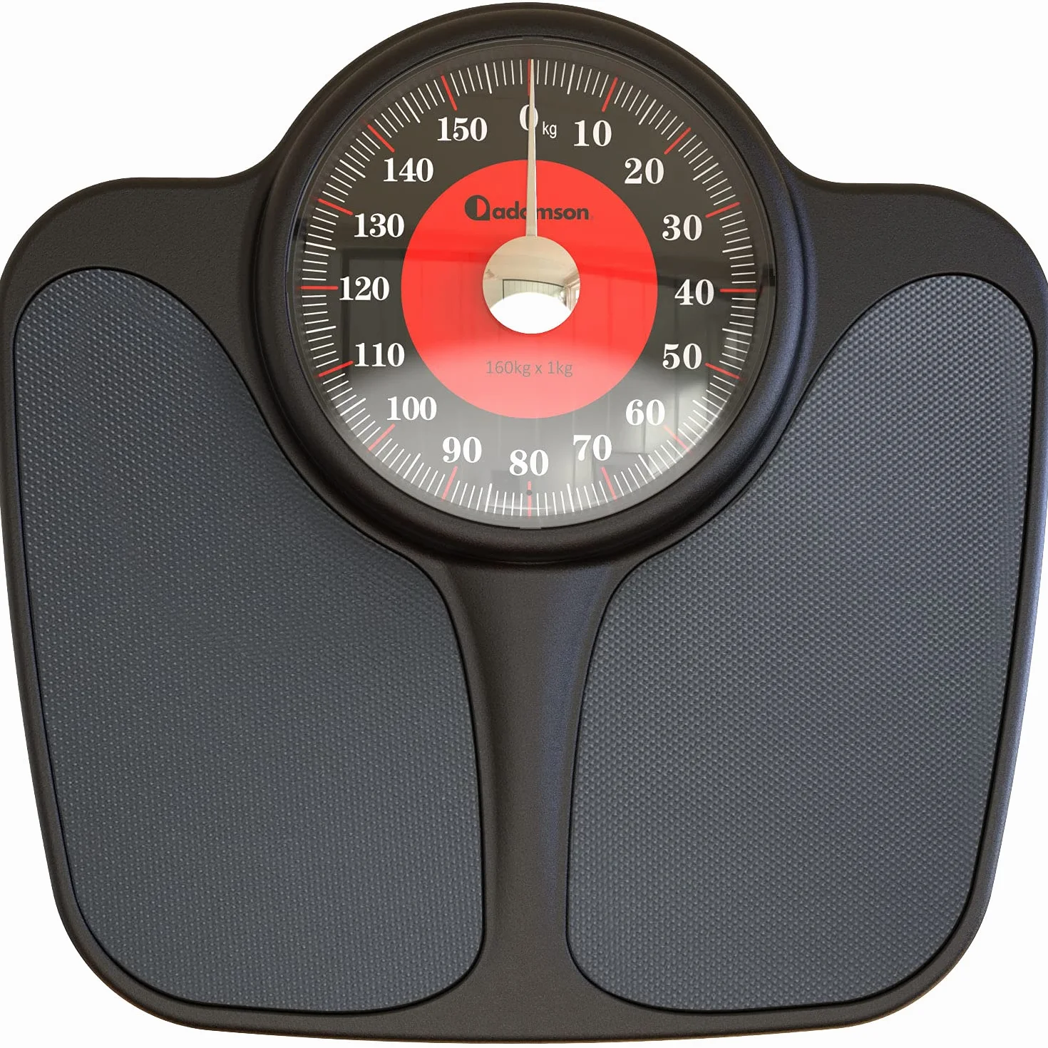 Adamson A23 Bilancia per Peso Corporeo - Fino a 160 kg - Bilancia XL Oversize 36 cm x 35 cm - Superficie in Gomma Antiscivolo Numeri Extra Grandi - Bilancia Pesapersone Analogica - 20 Anni di Garanzia