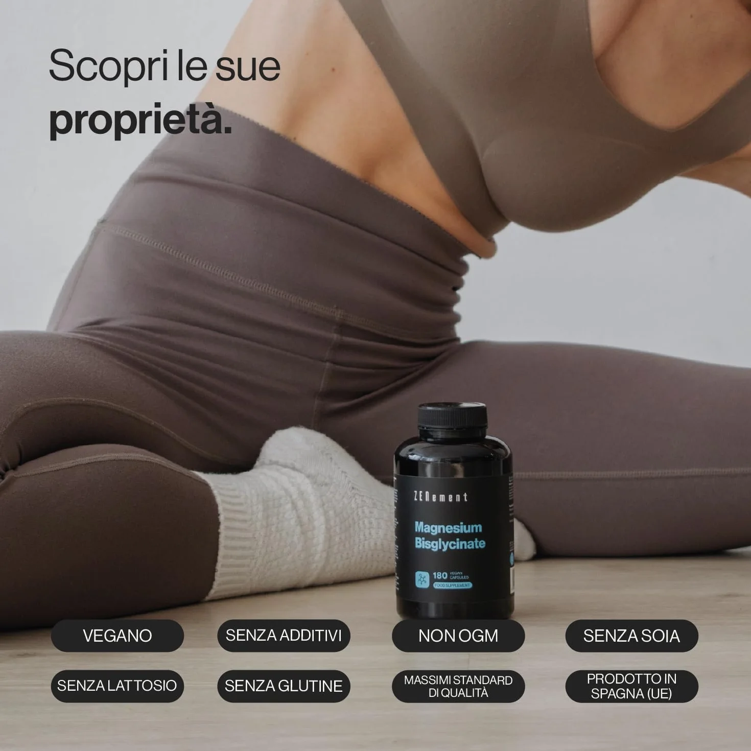 Magnesio Bisglicinato, 350 mg di magnesio elementare/dose giornaliera | Scorta per 3 mesi con 180 Capsule Vegane | Anti Stress e Fatica | Dosaggio Potente & Alta Biodisponibilità | Zenement