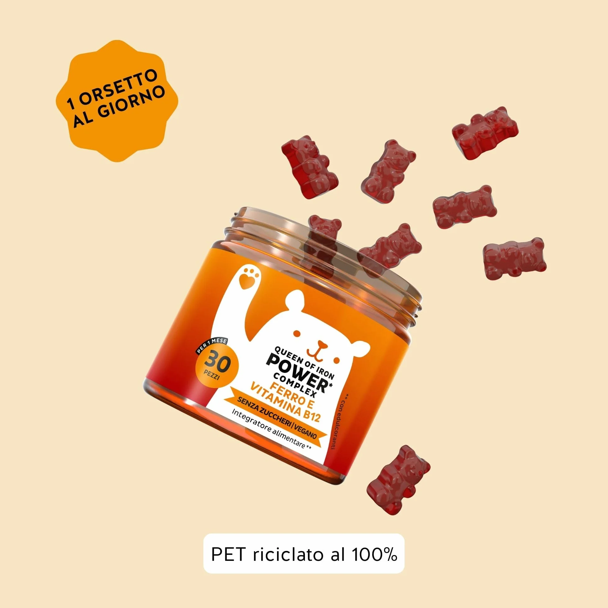 Queen of Iron Power Complex – Integratore Ferro – Difese Immunitarie Gummies – Altamente dosate con Vitamina B12, B1, B6, C, D, Iodio – 30 pezzi (1 mese) – Senza zucchero, Vegane – Bears with Benefits
