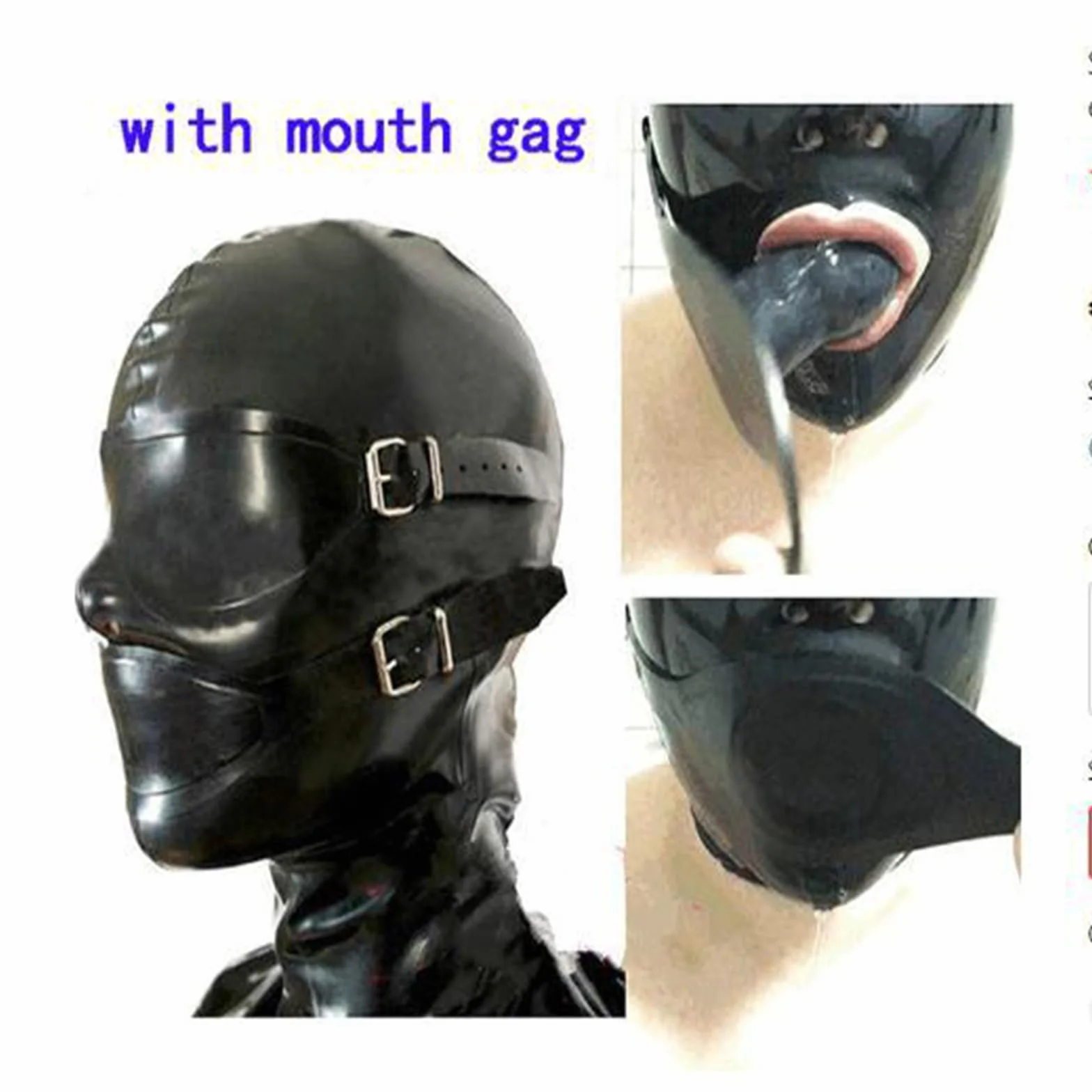 Lattice Testa Coperchio Facciale Maschera Viso con Tappo Bocca Cosplay Sexy Latex