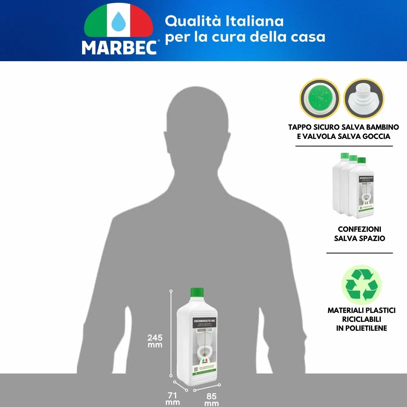 MARBEC DISINKROSTO WC 1LT Disincrostante forte per wc, elimina calcare e ruggine