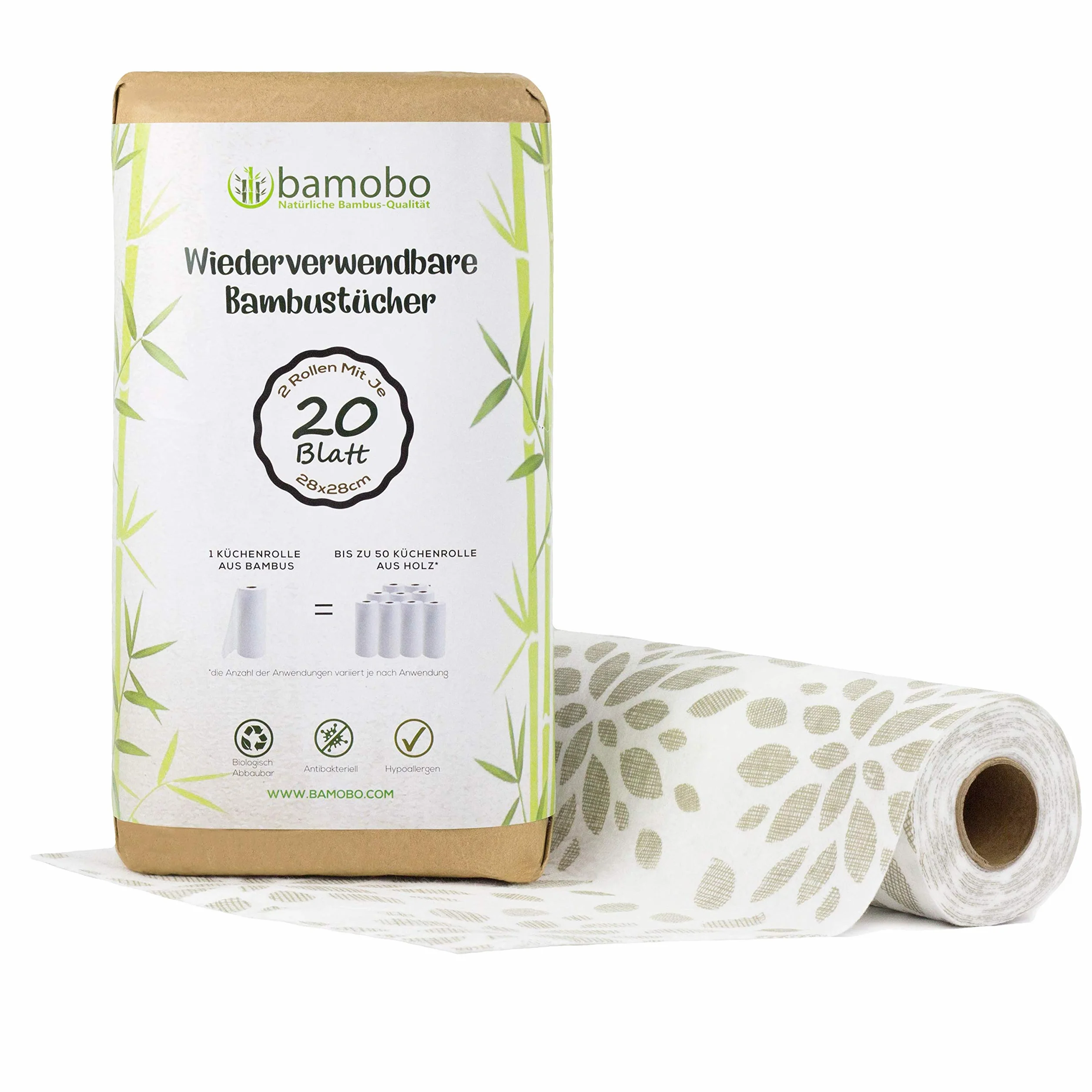 [2 pezzi] 100% bambù, rotolo da cucina lavabile, panni ecologici, sostituisce fino a 50 rotoli di carta da cucina – assorbente/antistrappo/ipoallergenico/antibatterico/biodegradabile