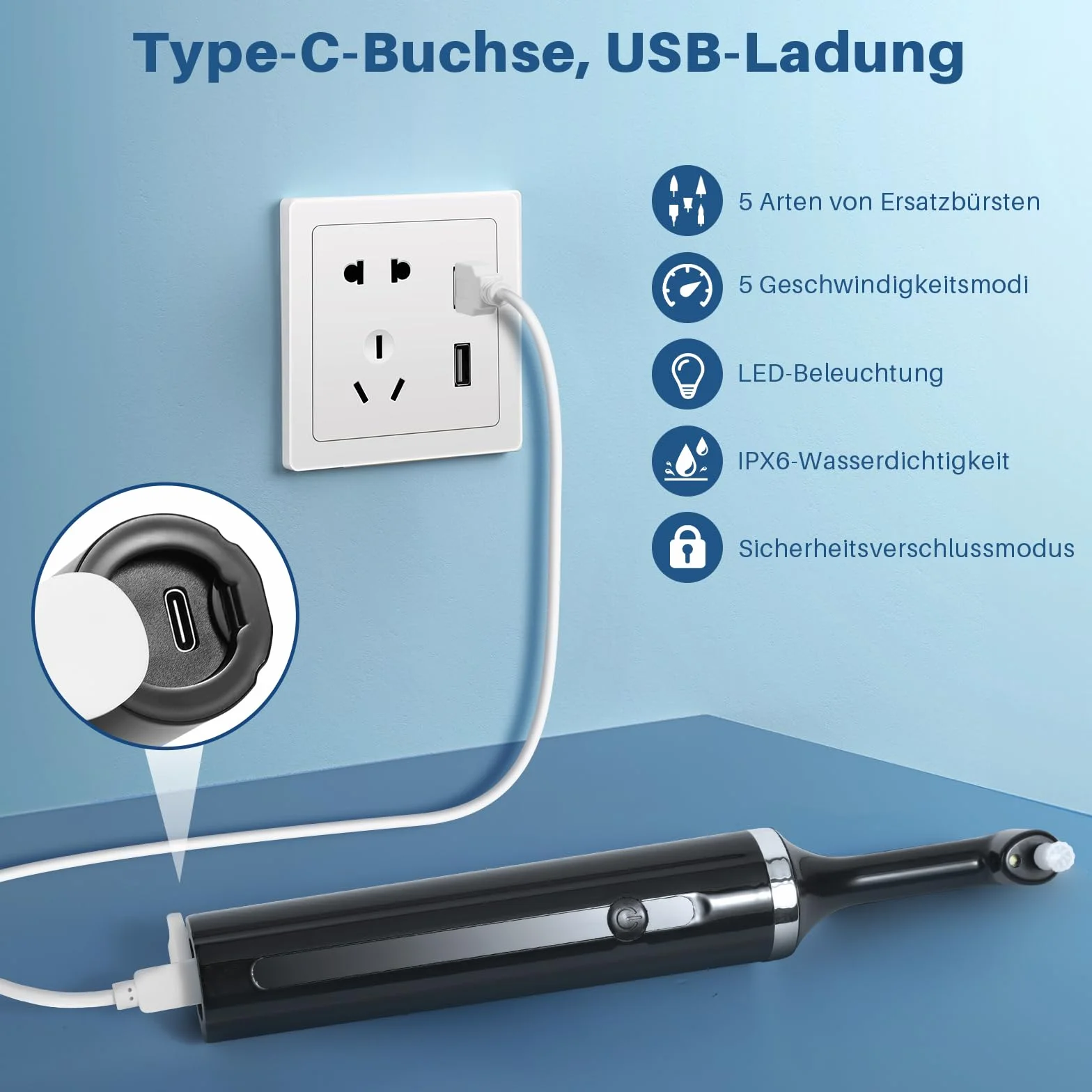 Morfone Set sbiancamento denti lucidatrice dentale 5 modalità 5 teste LED USB-C IPX6