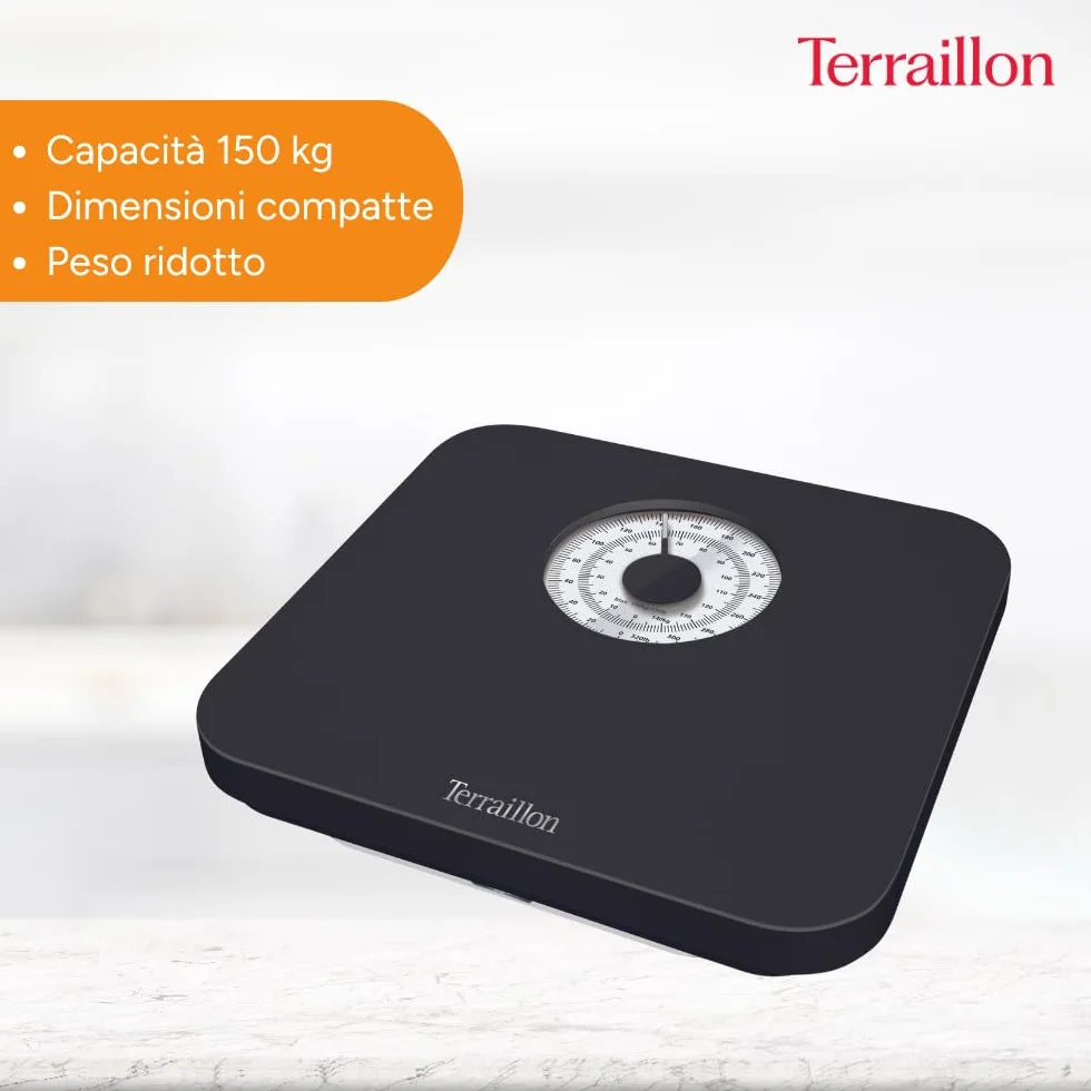 Terraillon - Bilancia pesapersone meccanica - Grande quadrante - Capacità 150 Kg - Modello "Nautic Nero"