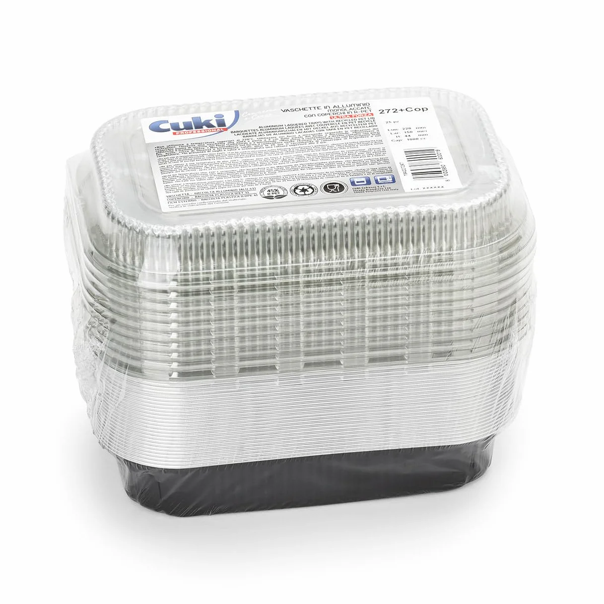 Vaschette alluminio con coperchi ultra-forza 2 porzioni 22x15x4 cm 25 pezzi monouso forno microonde frigo