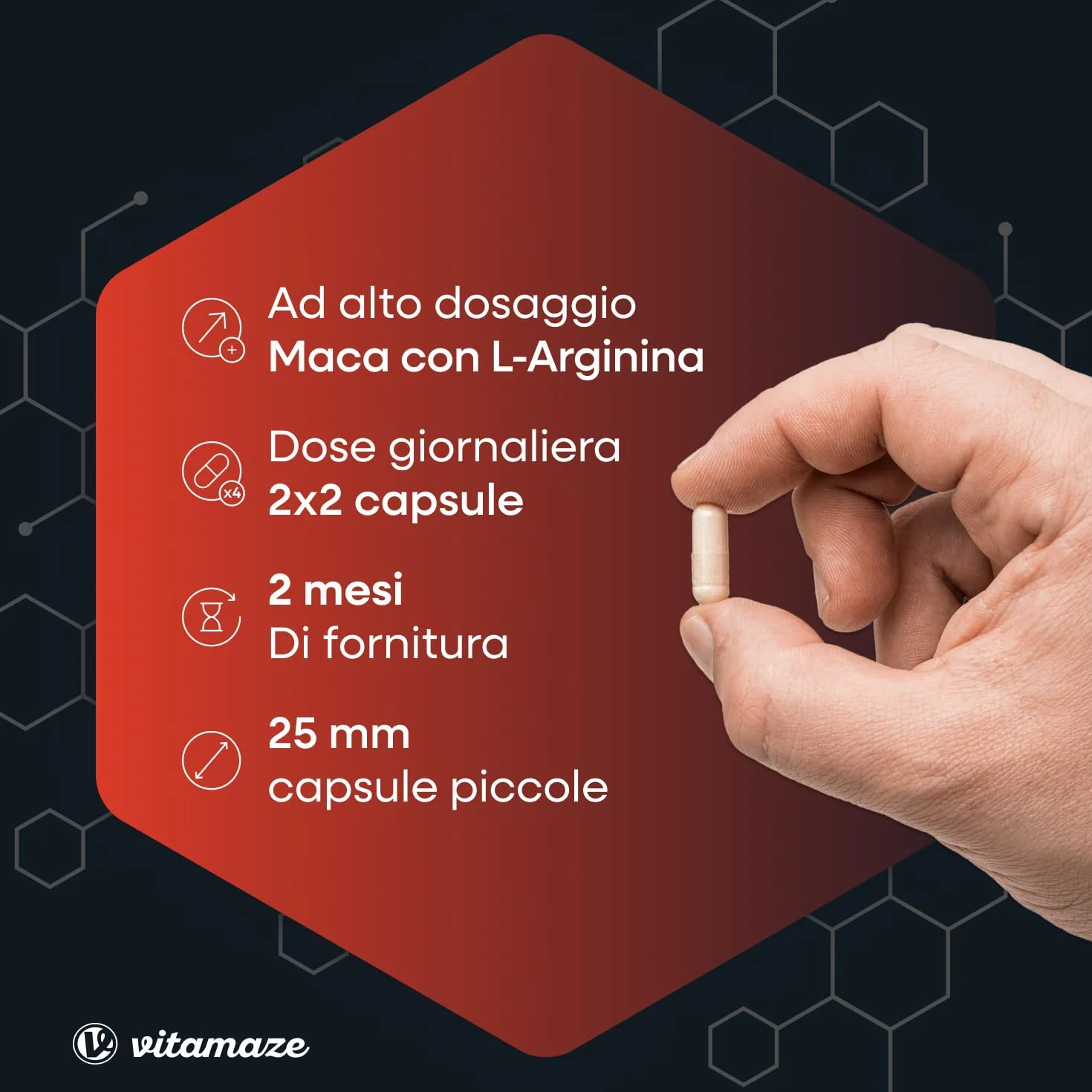 Vitamaze Maca Peruviana (con Maca Nera) Alto Dosaggio con L-Arginina, Zinco, Vitamina C, Vitamine B6 e B12, 240 Capsule, Prodotto in Germania, Integratore Alimentare Vegetale senza Additivi
