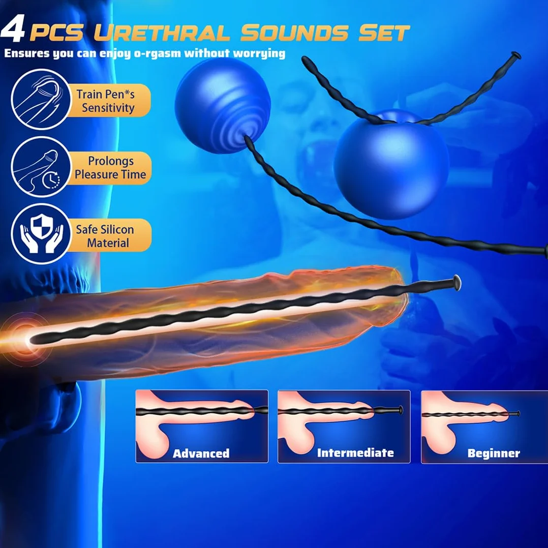 4 Dilatatori per Uomini, Dilatatori in Silicone, Sondaggi Uretrali Flessibili per Stimolazione e Massaggio Prostatico, Silicone Morbido per Uso Sicuro