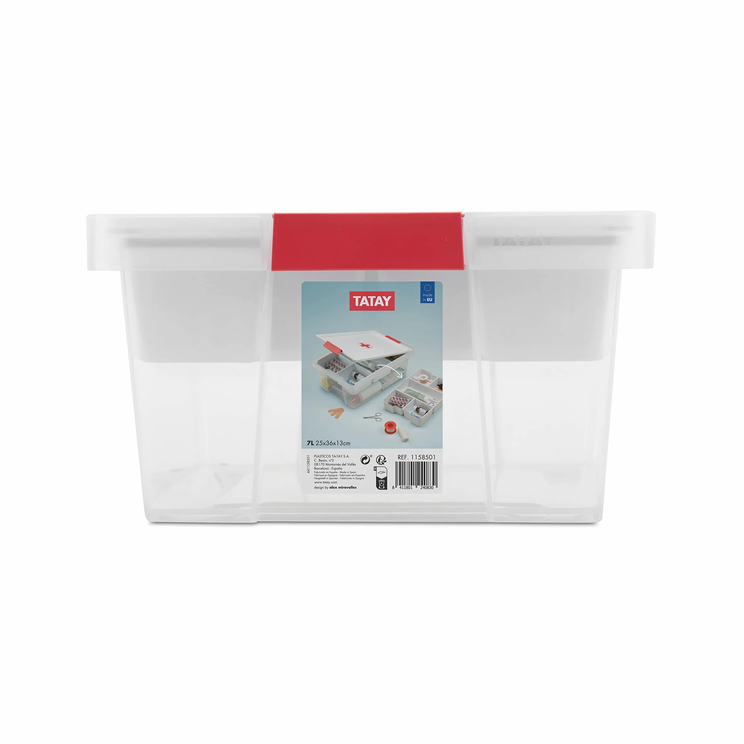 TATAY Cassetta Pronto Soccorso 7L Plastica con Coperchio Vassoio 5 Scomparti 25x36x13,5 cm Bianco