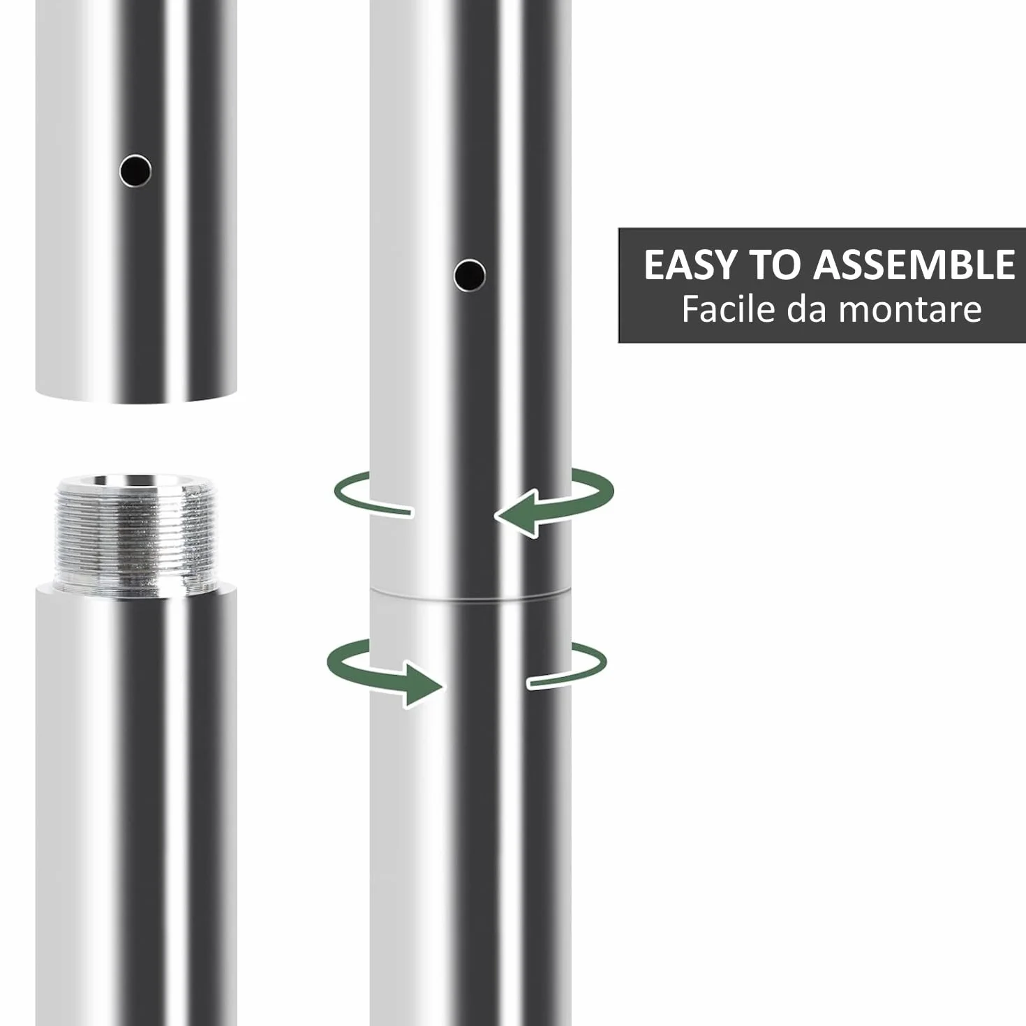 Prolunga Palo Pole Dance Estensione 15,5 CM / 29 CM / 52,5 CM Diametro 4,5 cm Tubo in Acciaio