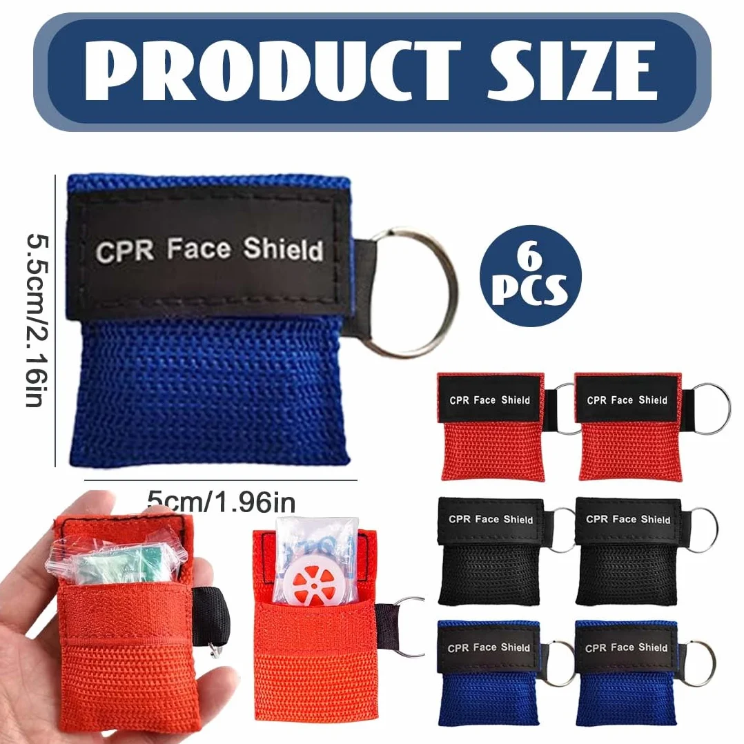 Pocket Mask Primo Soccorso 6 Pezzi Mascherina Respirazione Bocca A Bocca 5X5.5 Cm Rosso Blu Nero
