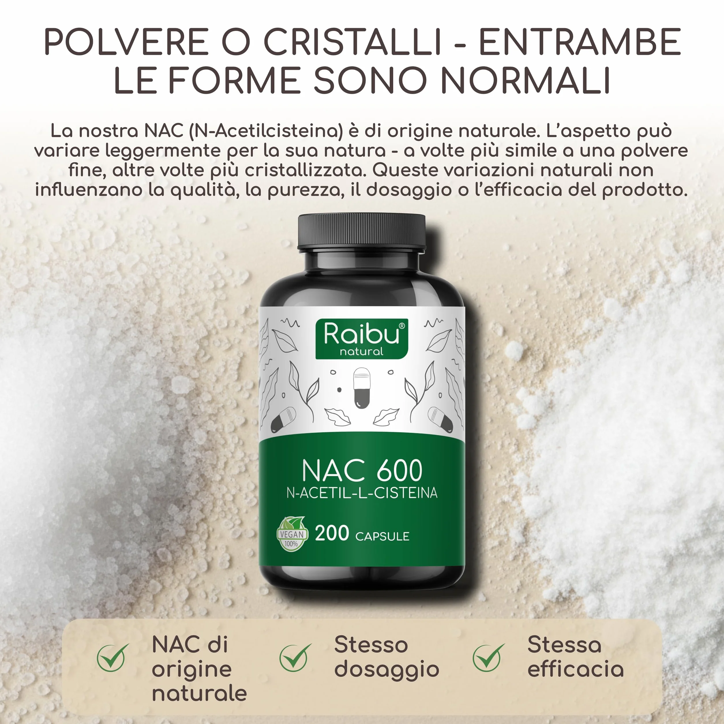 NAC N-Acetil-Cisteina 600mg - 200 capsule - 100% NATURALE - Vegano e senza additivi - Altamente dosato - Qualità Premium - Prodotte da Raibu