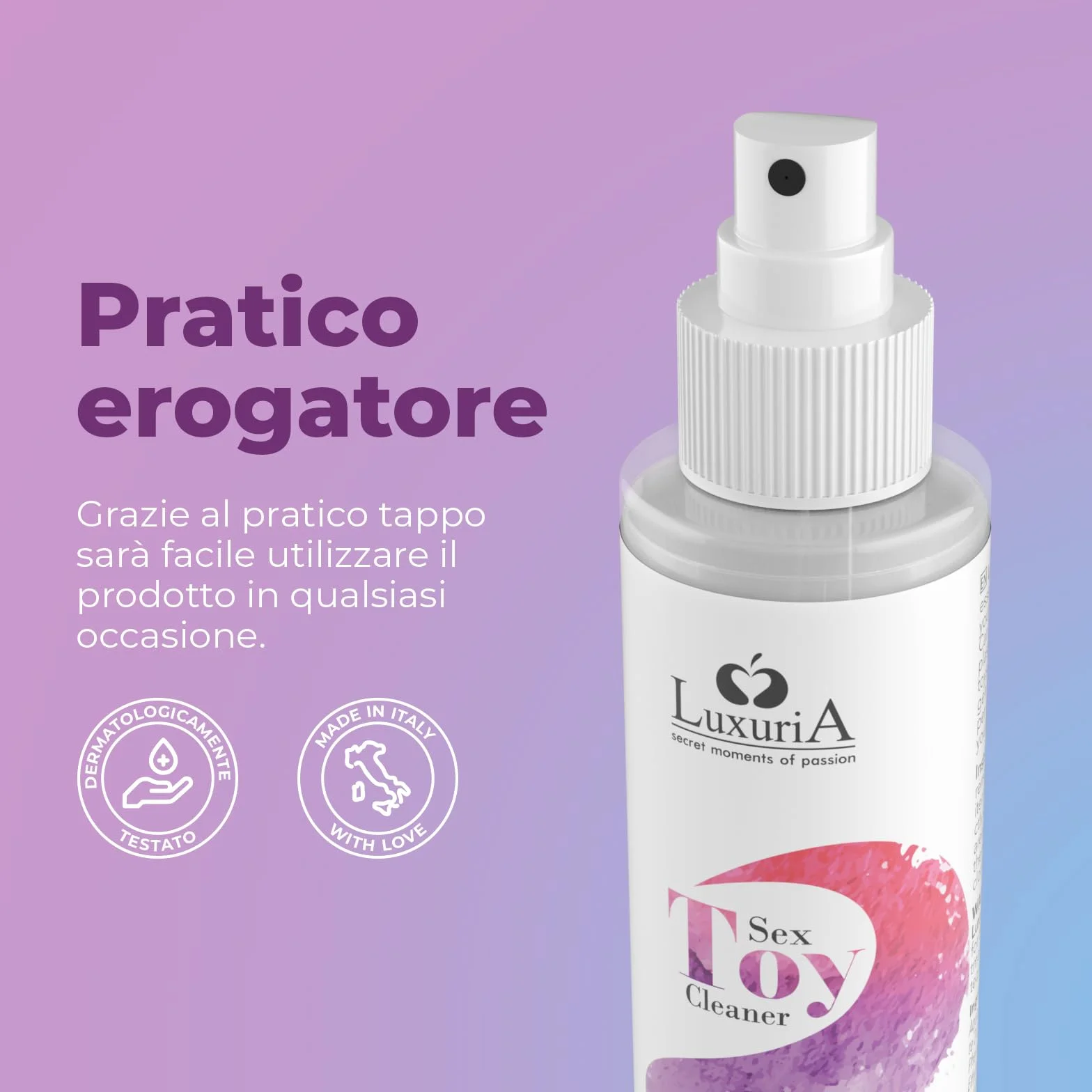 INTIMATELINE | Luxuria Toy Cleaner - Detergente e Igienizzante Specifico per Sex Toys, Azione Antibatterica, Alcohol Free, 100 ml