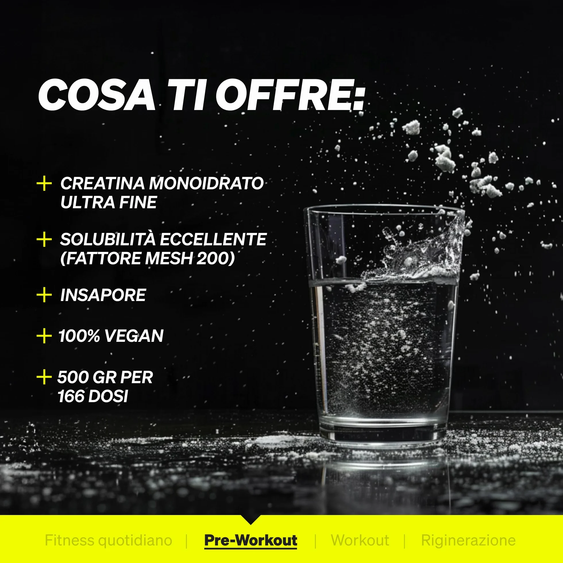 Creatina Monoidrata, 500g Polvere Ultrafine (mesh 200), Integratore per Allenamento, Sport, Palestra e Pre, prodotta e testata in Laboratorio in Germania, senza Additivi inutili, con Misurino, Vegan