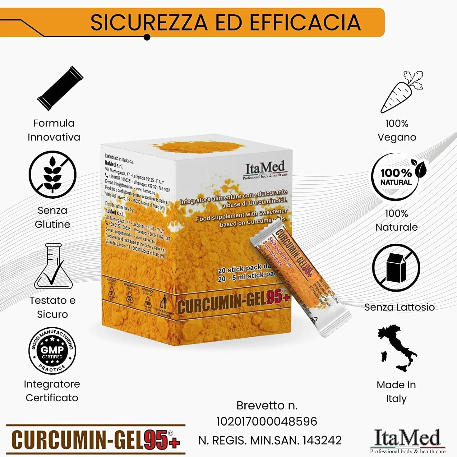 Curcuma Potenziata Alto Dosaggio Curcumin Gel 20 Stick 5 ml Curcumina Pura Ad Alto Assorbimento Biodisponibilità Superiore Pepe Nero Piperina Made In Italy