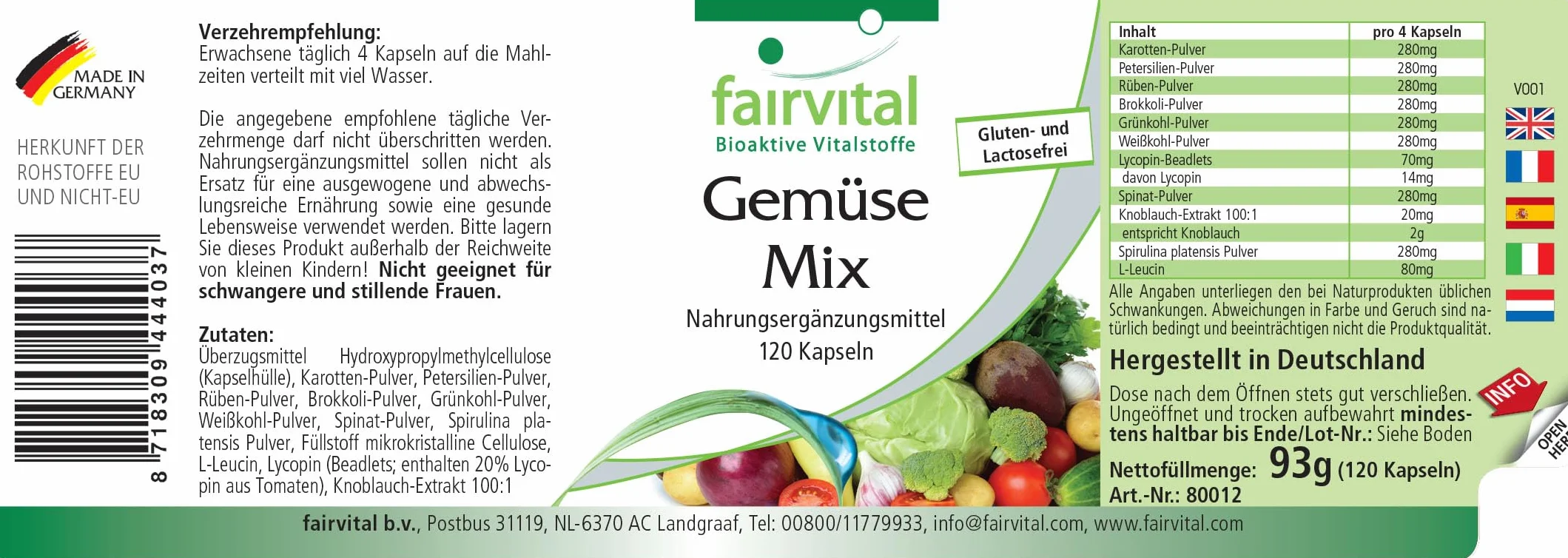 Fairvital Verdure Pur 120 capsule alto dosaggio 10 varietà di verdure VEGAN