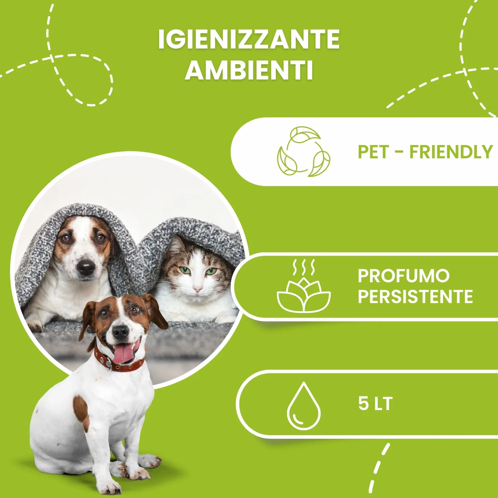 Igienizzante Ambienti Animali Domestici Disinfettante Cuccia Cani Gatti Conigli Detergente Pavimenti Azione Lunga Durata