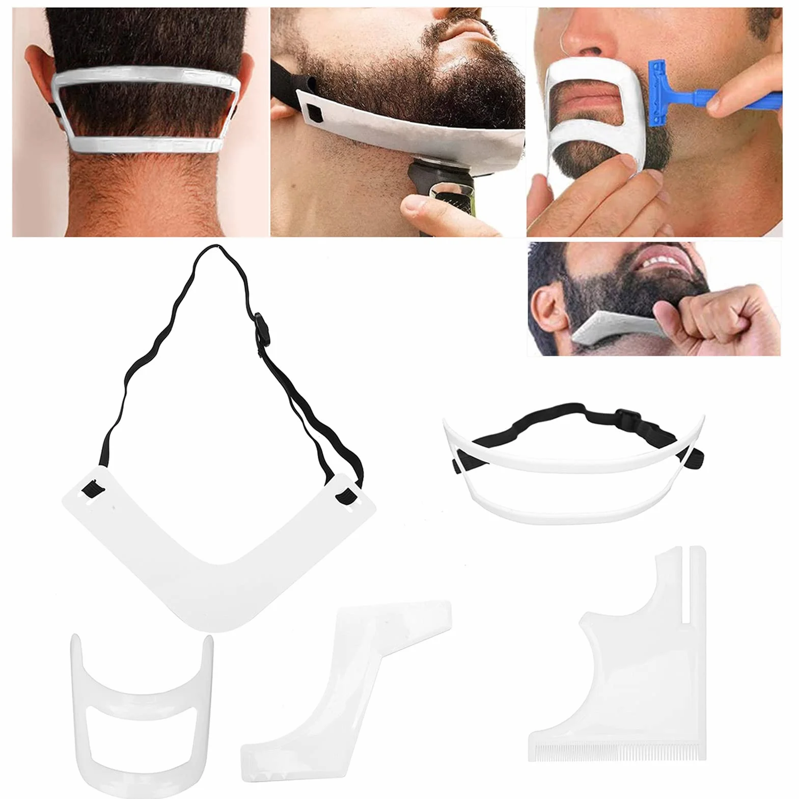Set di 5 pezzi per il taglio della barba, set di strumenti per modellare la barba da uomo, per la rasatura di pizzetto e scollatura, guida per la barba, styling della barba