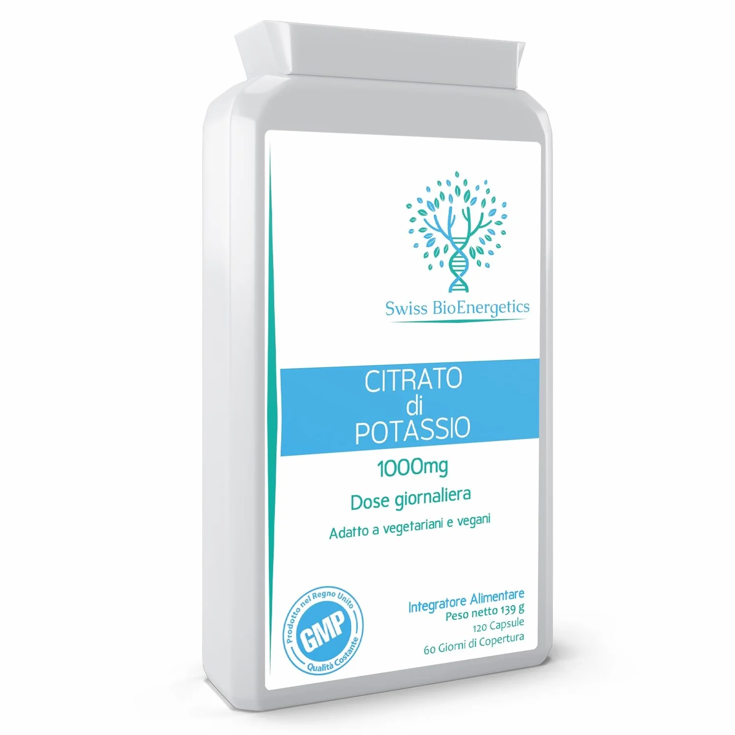 Citrato di potassio 1000 mg al giorno - 120 capsule vegane - Supporto elettrolitico ad alta resistenza con una biodisponibilità e un assorbimento eccellenti - Ottimo per la chetogenesi e il digiuno