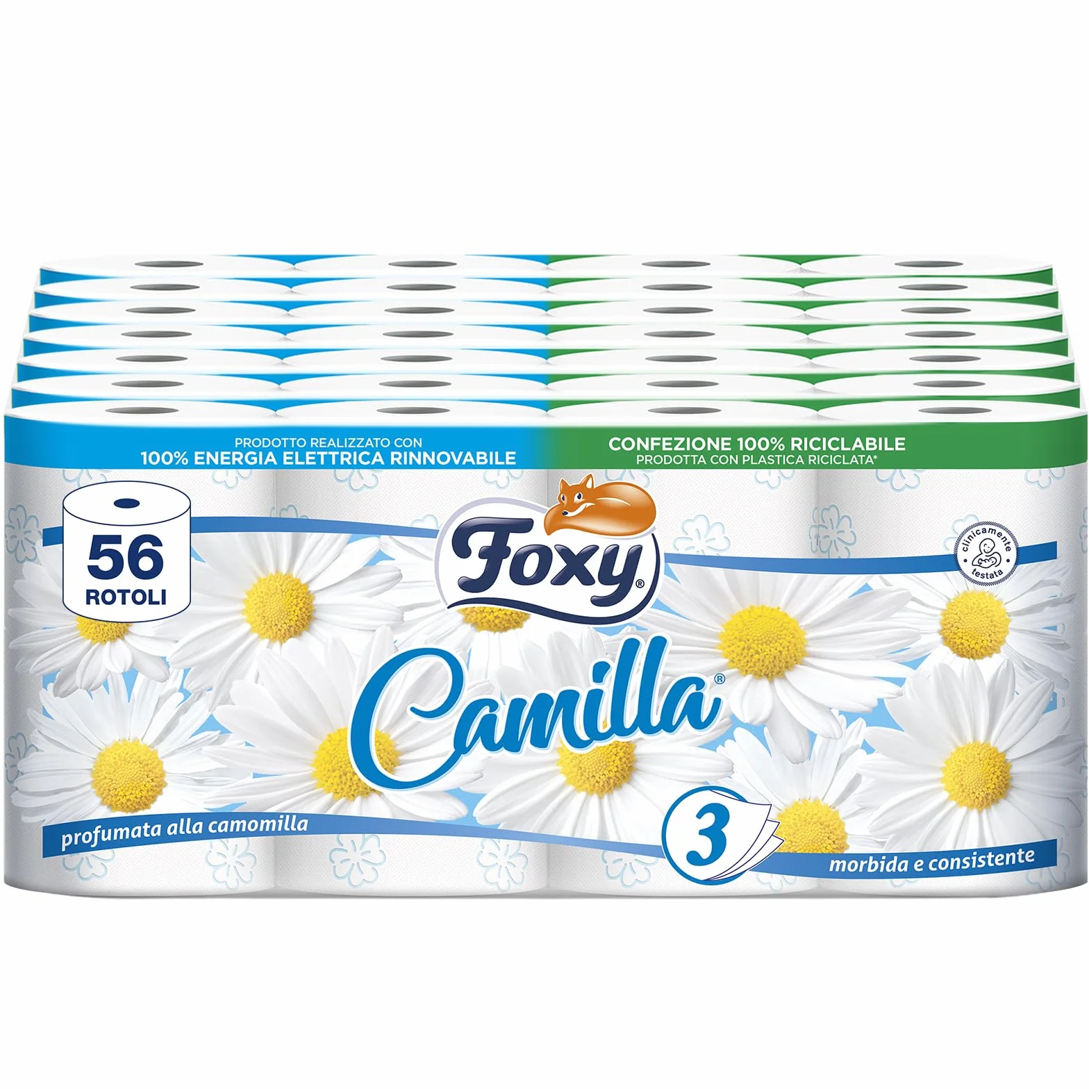 Carta igienica 3 veli profumata alla camomilla 56 rotoli 160 strappi PEFC riciclabile