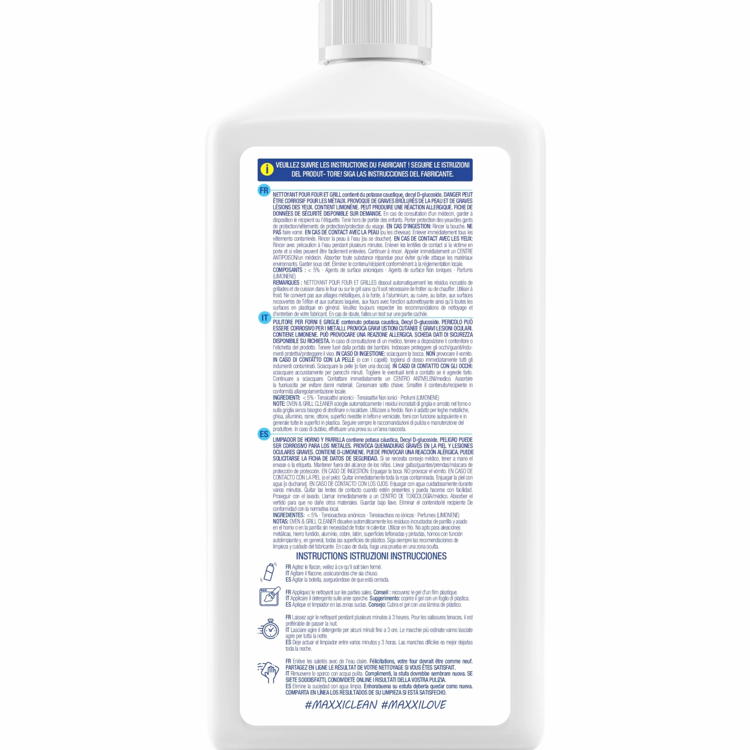 Maxxi Clean | Kit di pulizia per forno e grill | 750 ml di gel con 1 pennello | detergente e sgrassatore extra potente per forno, piano cottura e grill | scioglie le incrostazioni