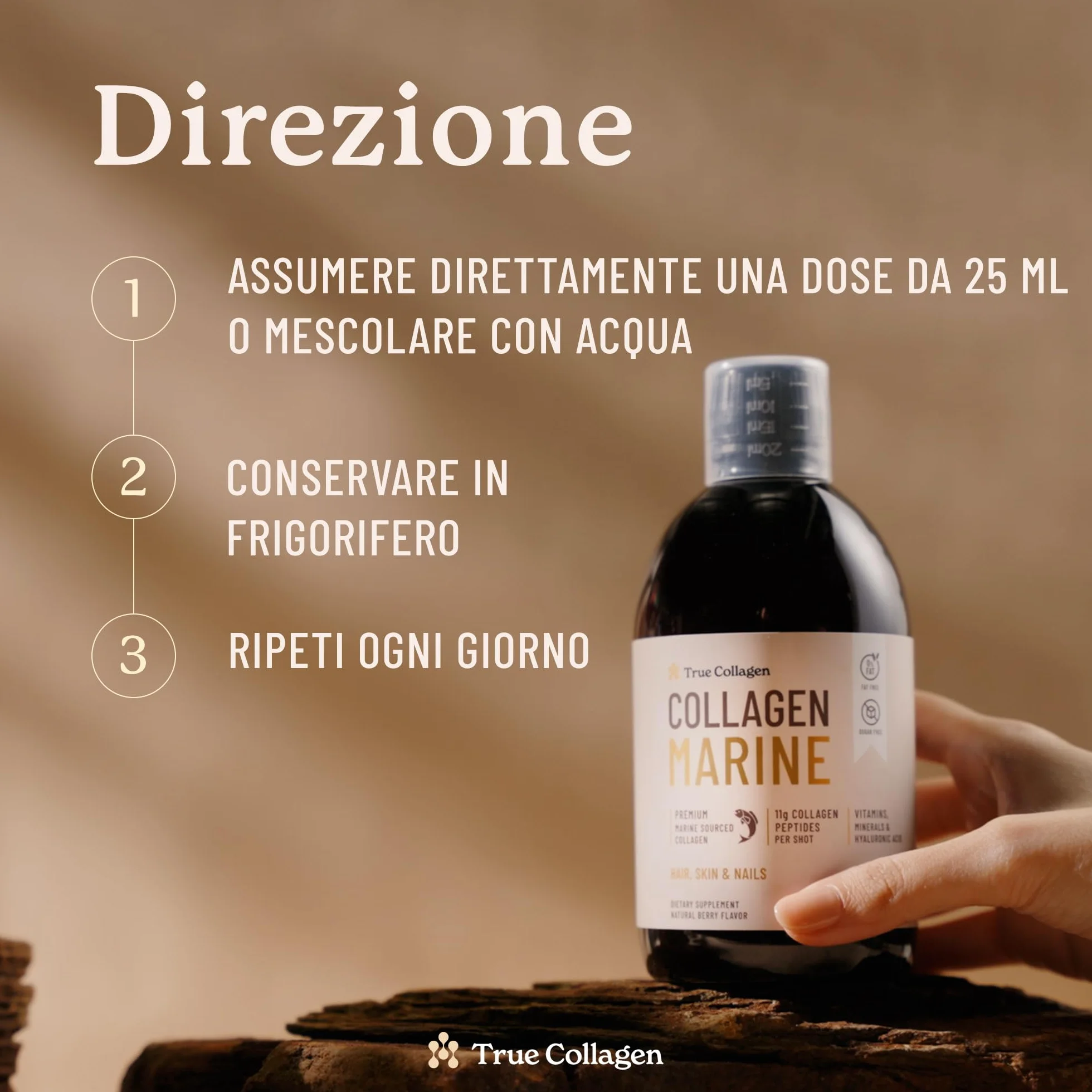 True Collagen Premium 11000mg collagene marino 500 ml collagene idrolizzato puro Tipo I e III acido ialuronico biotina capelli vitamine minerali senza zucchero