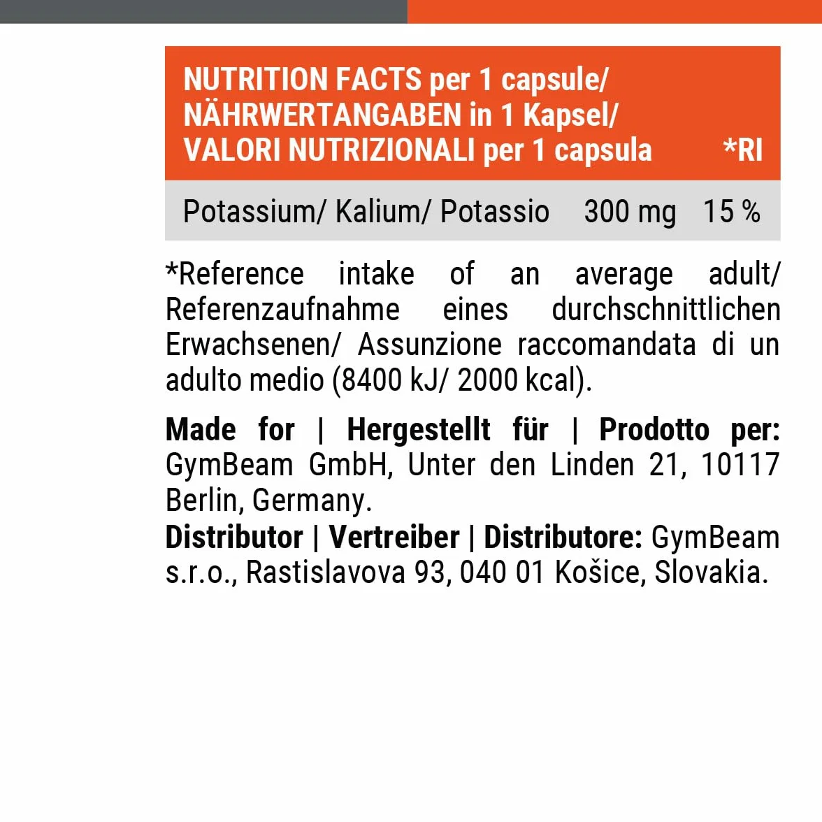 GymBeam Integratore di Potassio 60 cps, 300mg per Capsula, Citrato di Potassio per Funzionalità Mentali Ottimali e Normali Livelli di Pressione Sanguigna, Favorisce la Funzionalità Muscolare