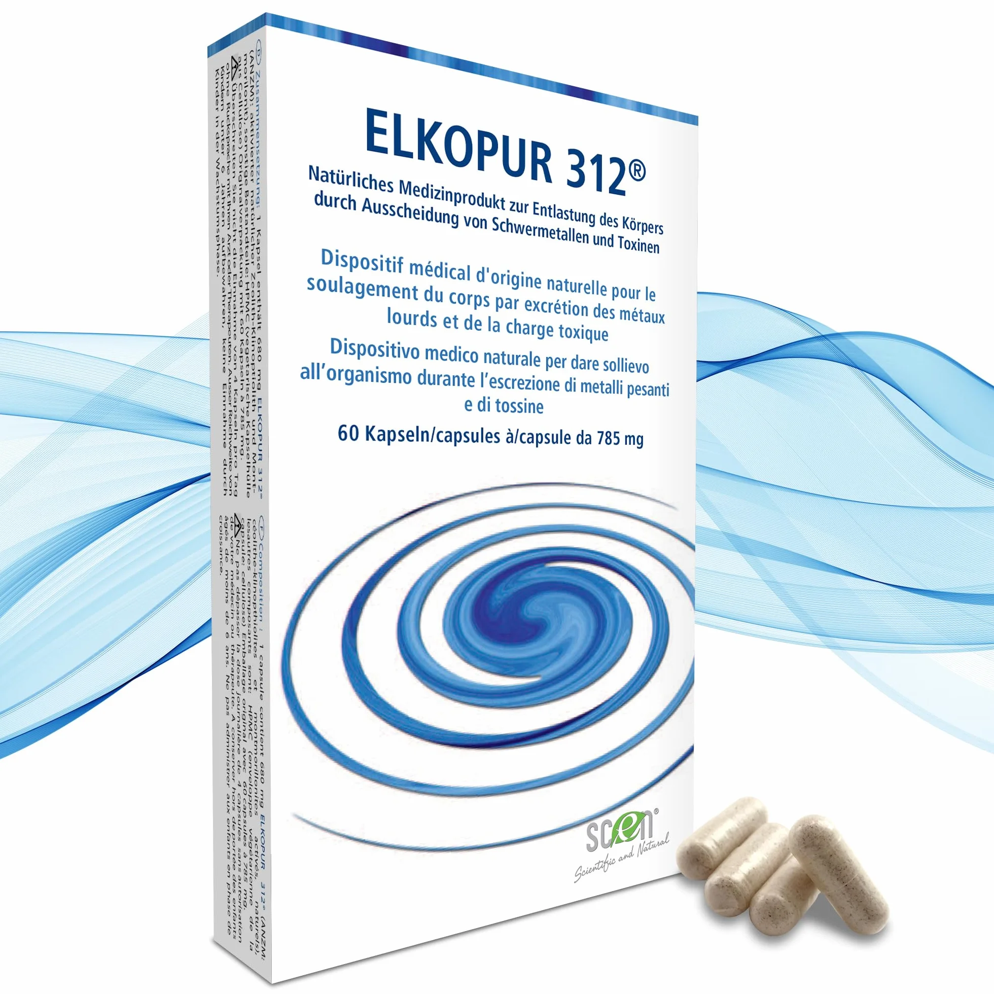 SCEN Elkopur312 Zeolite Pura Attivata 60 Capsule Detox Dispositivo Medico Classe 2A