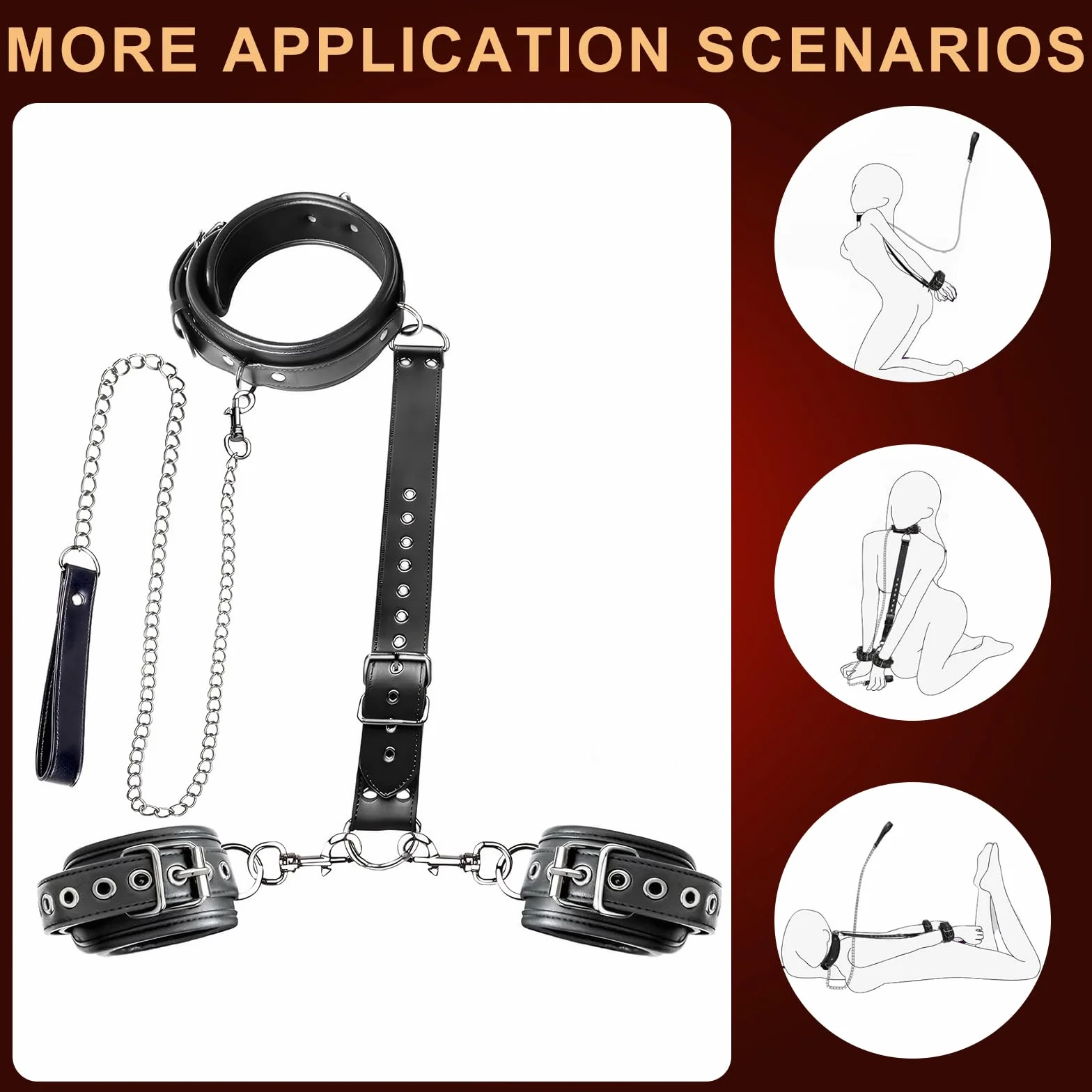 BDSM Pelle Sexytoysys Coppia Manette e Collare Staccabili Giocattolo Sessuale con Benda Nero