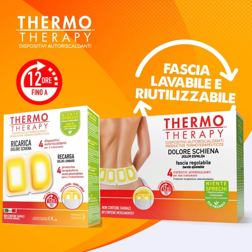 Thermo Therapy Ricarica Fascia Ricaricabile per Dolore Schiena, Calore 12 Ore, 4 Dispositivi Autoriscaldanti