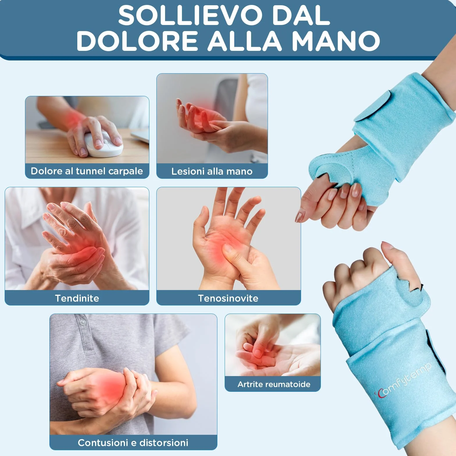 Comfytemp 2 Unità Borsa di Ghiaccio da Polso, Tasche di Ghiaccio Riutilizzabile in Gel per le Mani, Impacchi di Ghiaccio in Gel per Lesioni alla Mano, Gonfiore, Artrite, Alleviare il Dolore