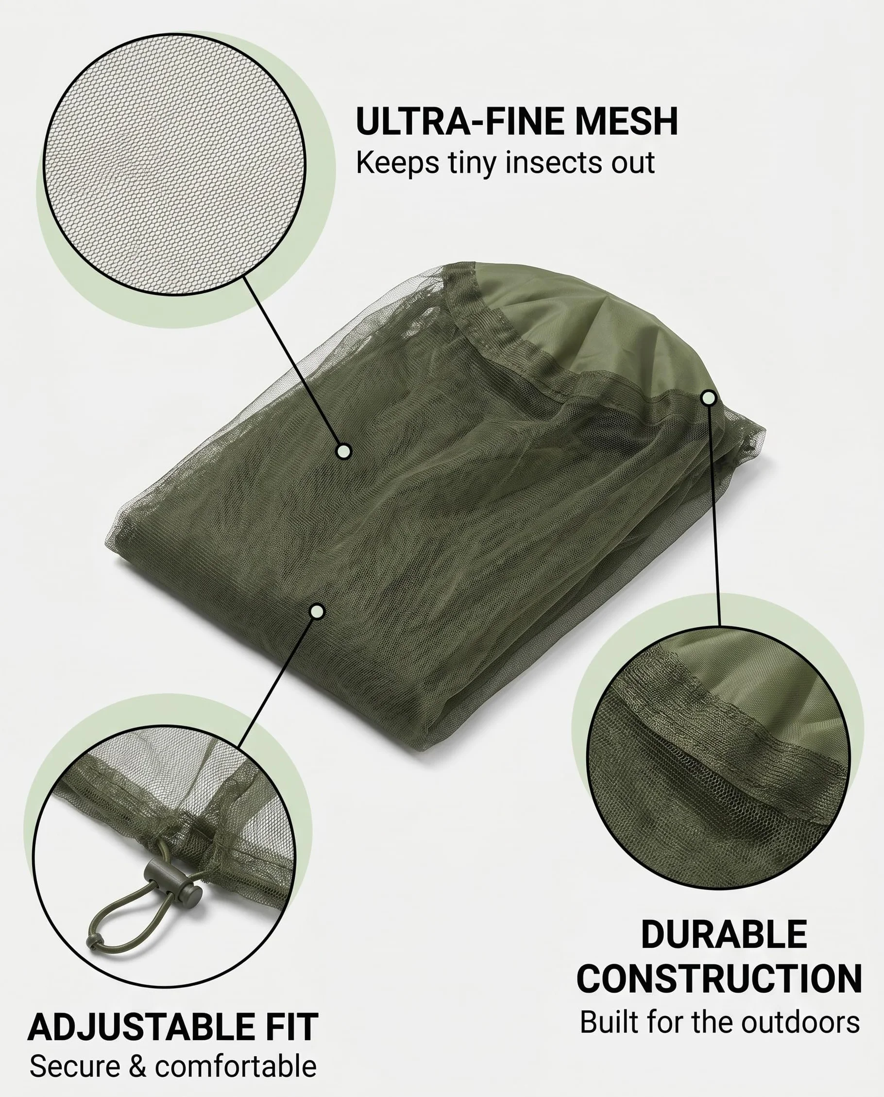 Cappello Zanzariera 2 Pezzi Verde Militare Rete a Maglie Fini Protezione Integrale Traspirante per Outdoor