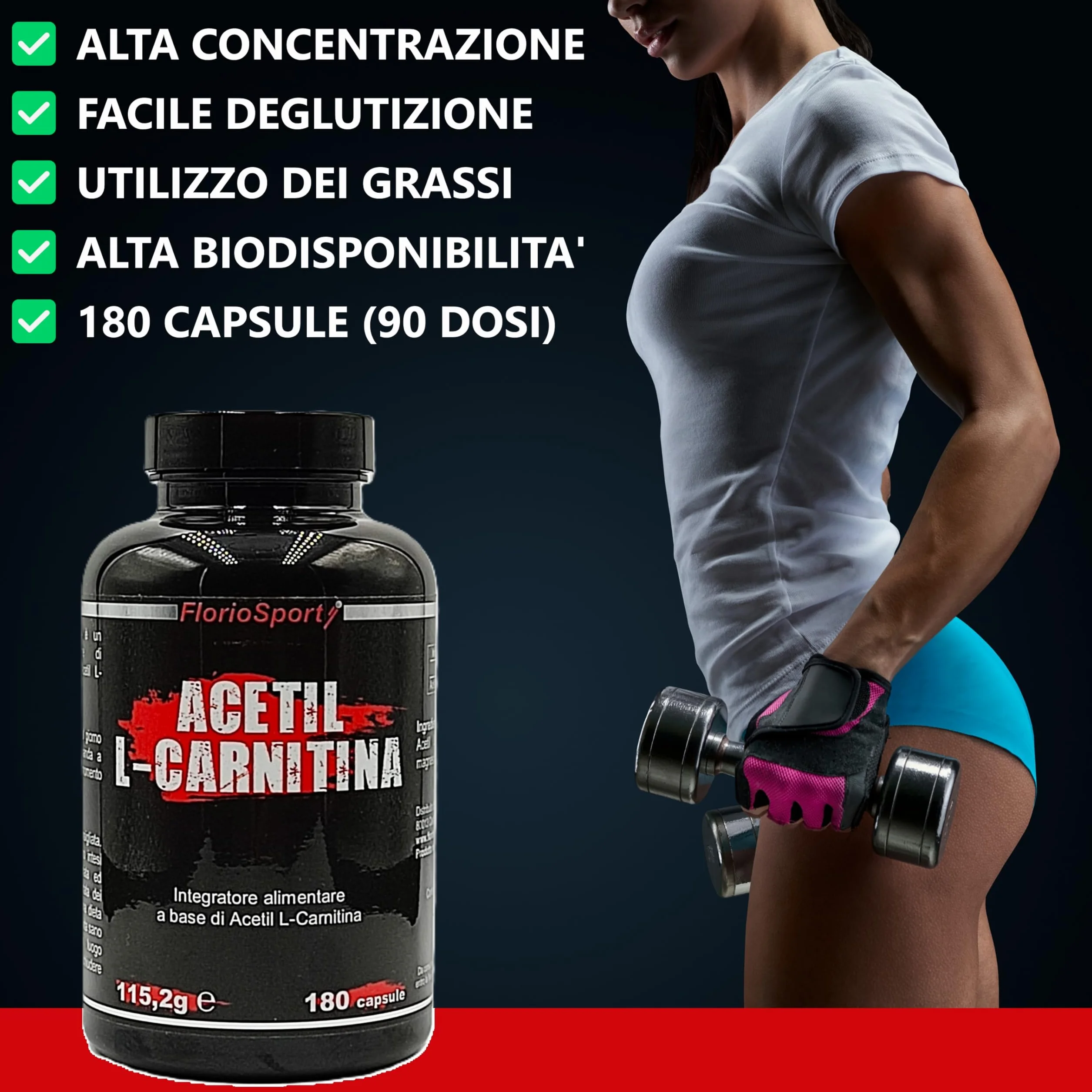 Acetil L-Carnitina FlorioSport 180 capsule 500 mg Integratore Acetyl Carnitina