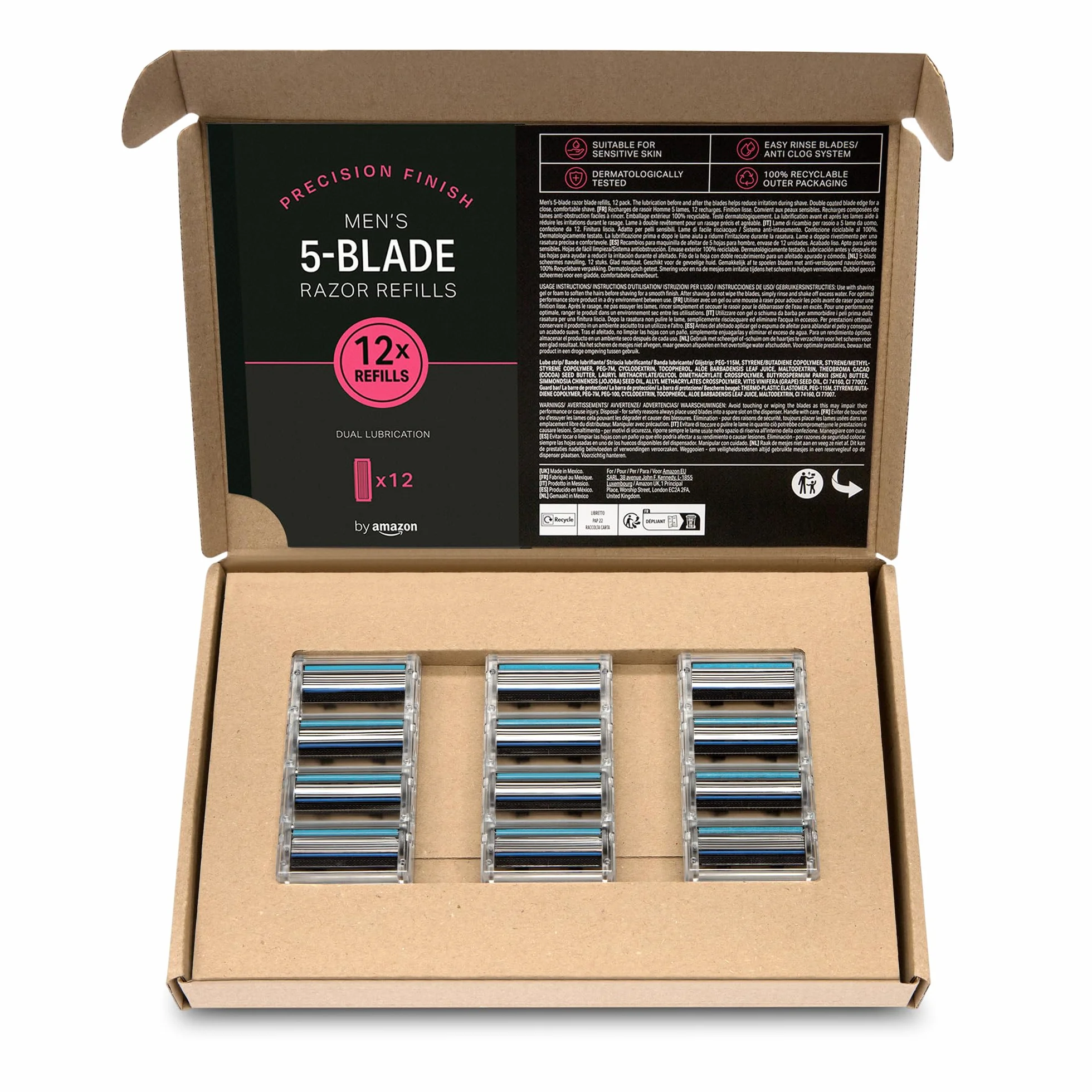 by Amazon Ricariche per rasoio da uomo a 5 lame, 12 pezzi