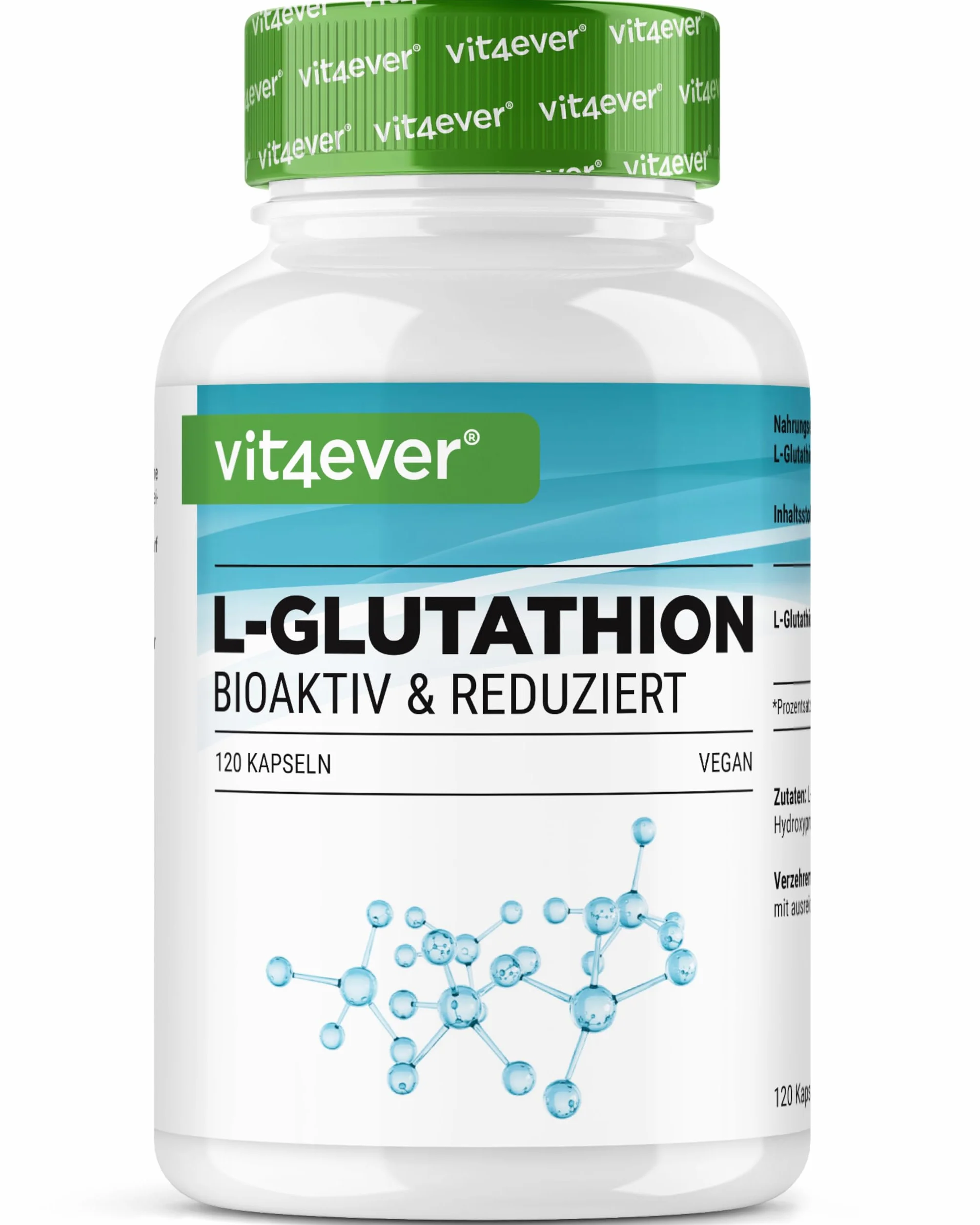 L-Glutatione - 120 capsule con 500 mg per capsula - Premium: glutatione ridotto e bioattivo da fermentazione - Altamente dosato - Vegan